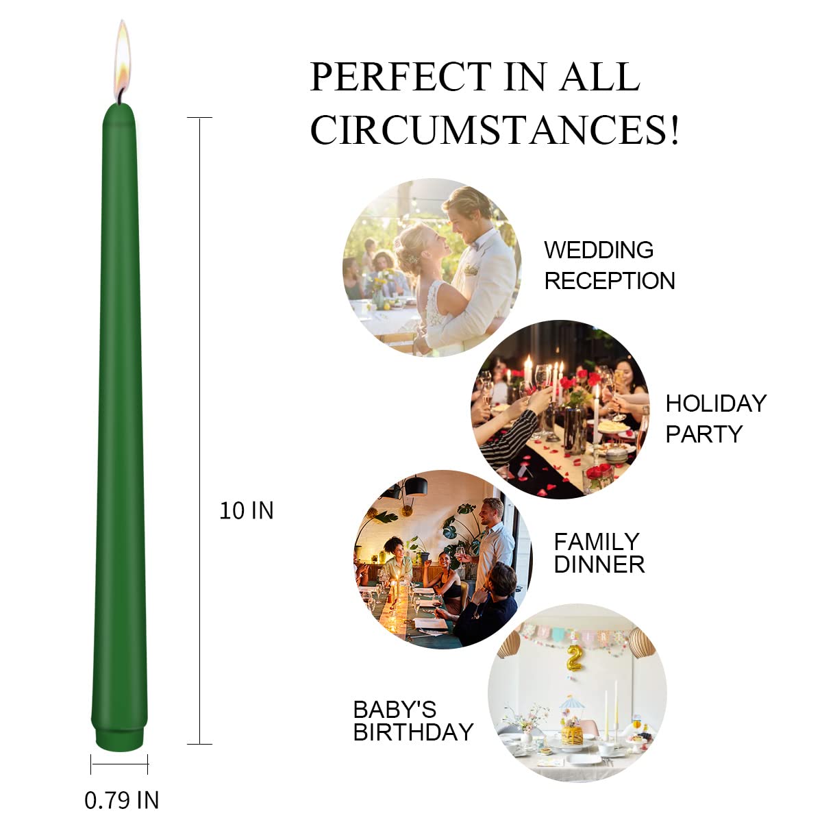 10 inch Cone-Shaped Candle, Set of 24 Smoke-Free, drip Free Wax, Long Burning, Used for Home Decoration, Churches, Celebrations, Parties (Green)