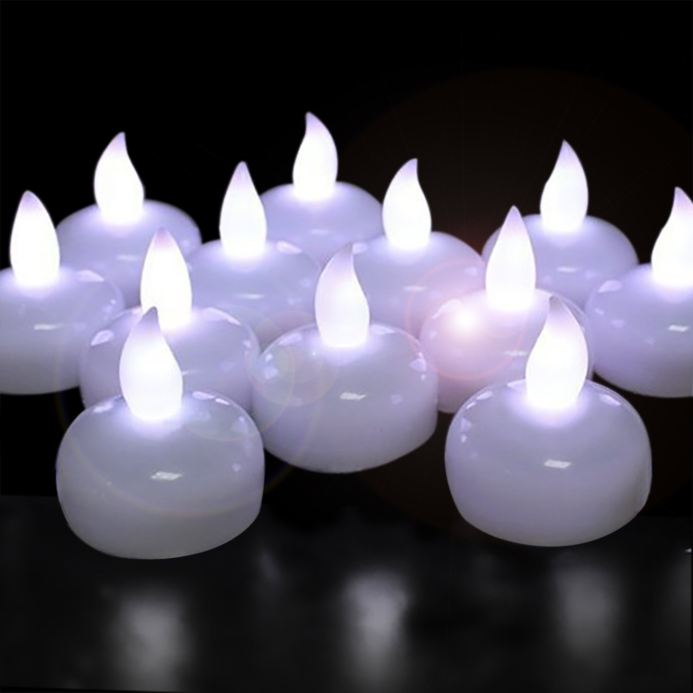 Novelty Place 24Pcs Waterproof Flameless Floating Tealights, LED Floating Candles Cool White Flickering Tea Lights - Battery Operated Candles Decoration for Wedding, Christmas, Party, Pool, Pond