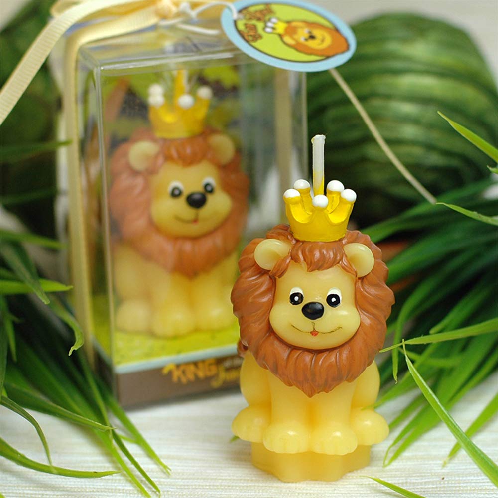 FLYPARTY Children's Birthday Candles with Greeting Card,Handmade Adorable Cute Animal Baby Shower Cake Topper Candle, Wedding Festival Zoo Theme Party Favors Decorations (Lion)