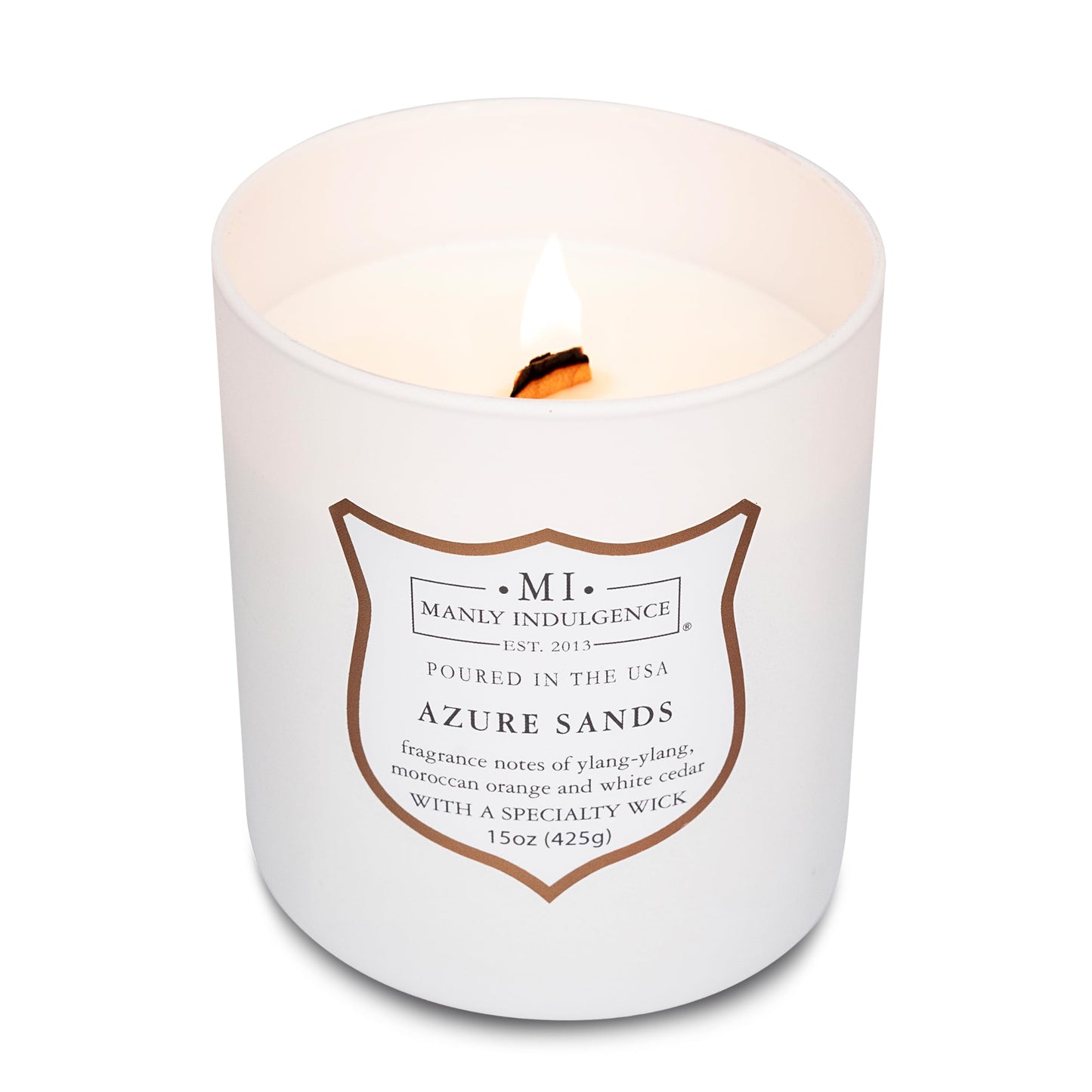 Manly Indulgence Azure Sands Scented Candles for Men, 15 oz Wooden Wick, Premium Soy Blend Wax, 60H Burn, Candles for Home Scented - Made in The USA