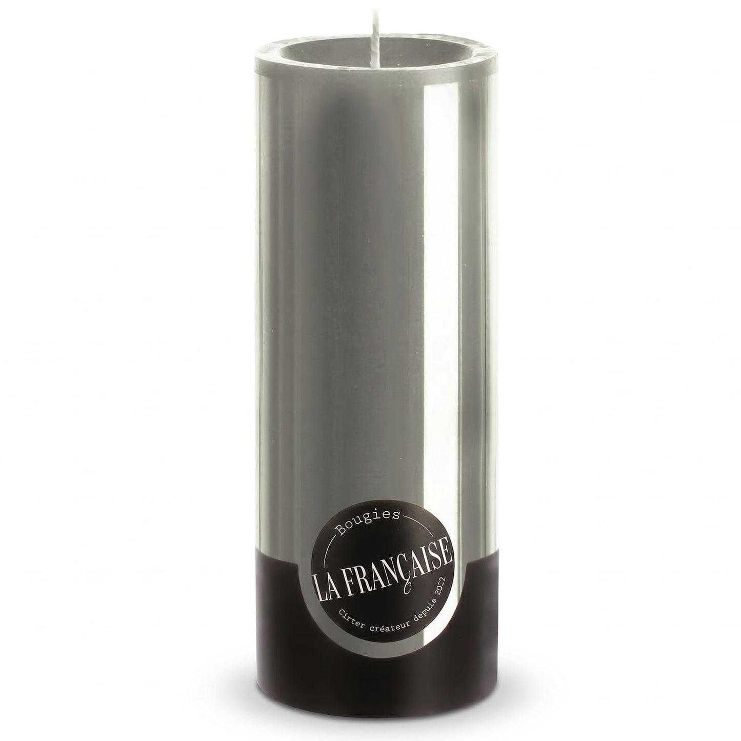 Bougies La Française Unscented Pillar Candle, Grey, Made in Tunisia, Ready-to-Light Cotton Wick Included, Vegetable Wax Decorative Candle, 3.15" Diameter × 7.87" Tall, Approx. 125-Hour Burn Time