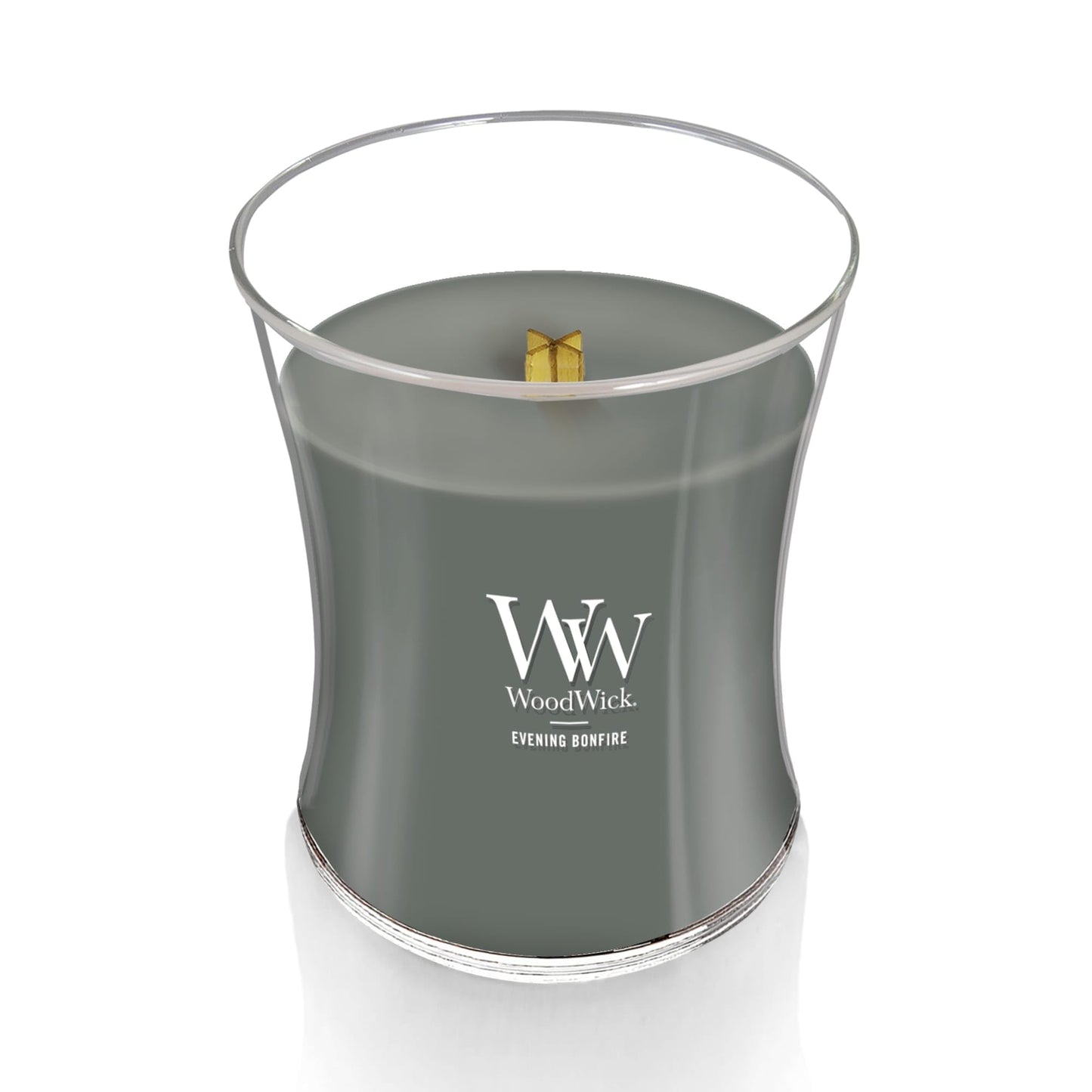 WoodWick Evening Bonfire Holiday Candle Gifts for Women and Men, 9.7 oz Medium Hourglass Candle with Crackling Wick
