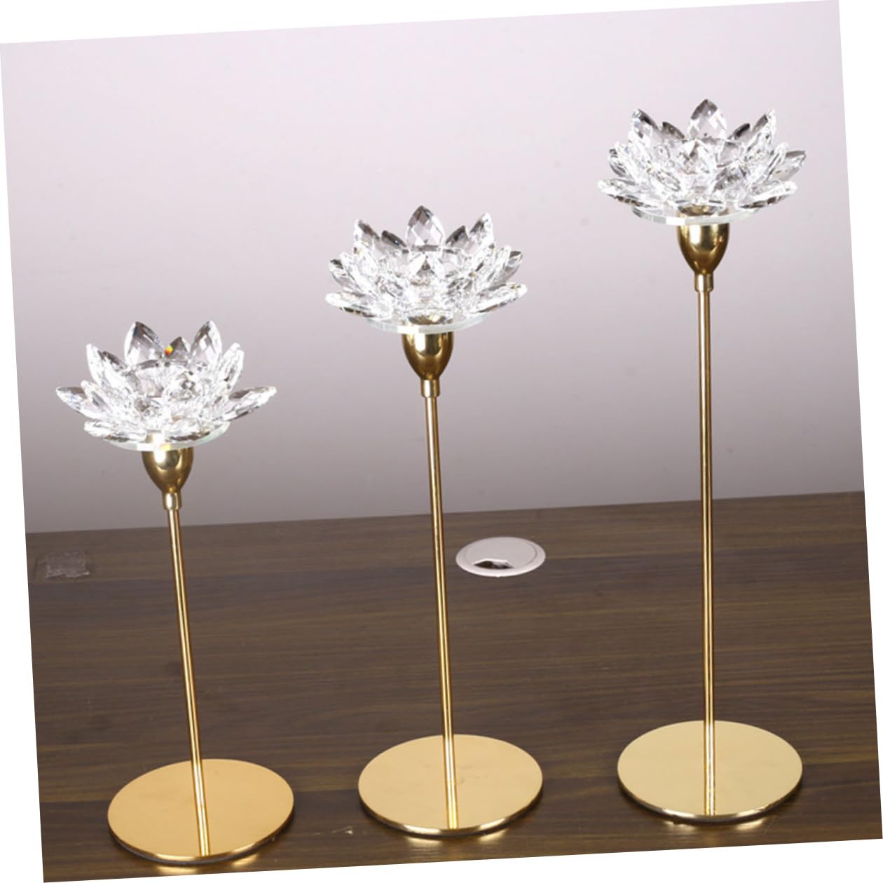 Artibetter Modern Small Metal Candle Stand Crystal Lotus Design, Golden Romantic Candlelight Dinner Holder for Wedding and Dining Room Decoration
