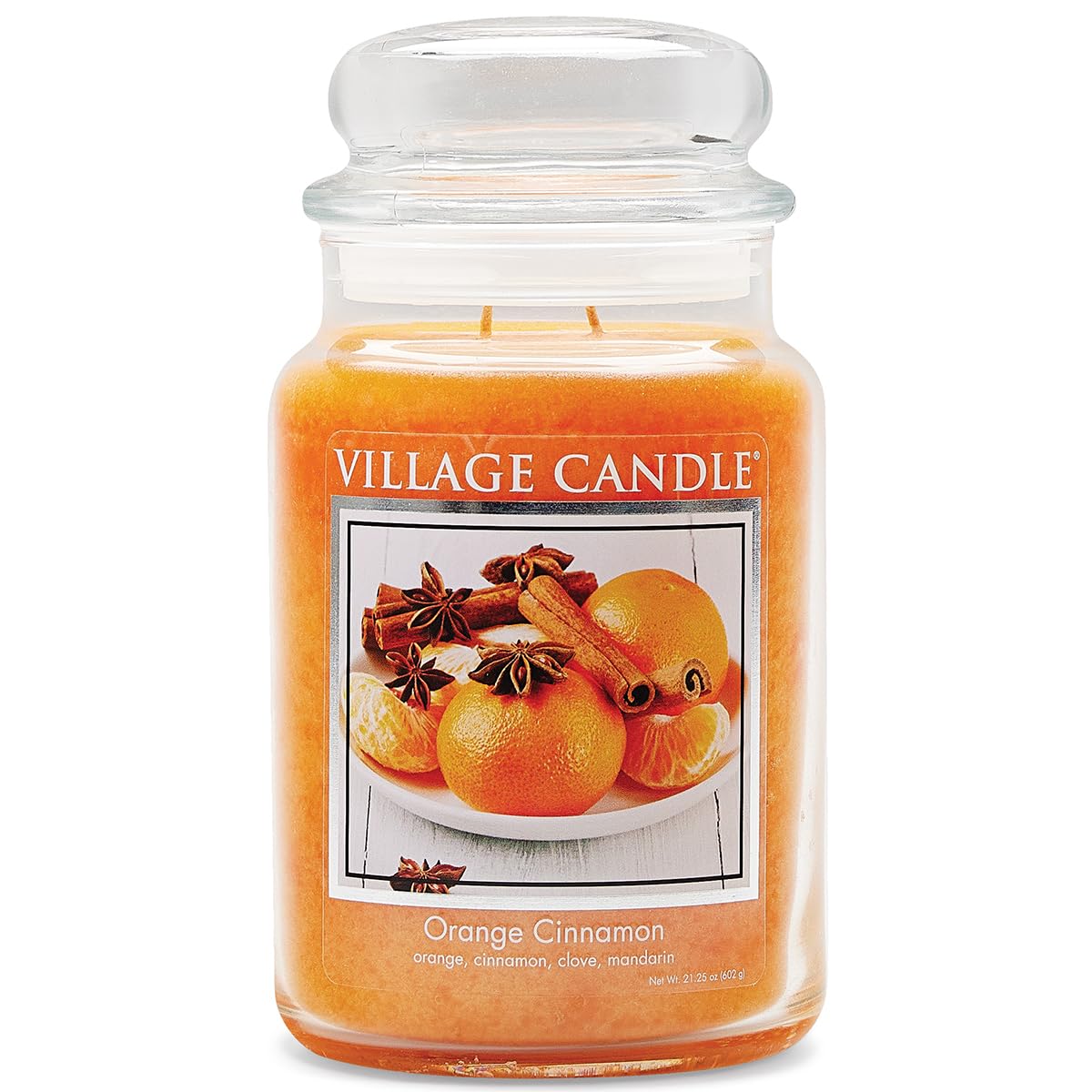 Village Candle Orange Cinnamon Large Glass Apothecary Jar Scented Candle, 21.25 oz, 21 Ounce (Pack of 6)