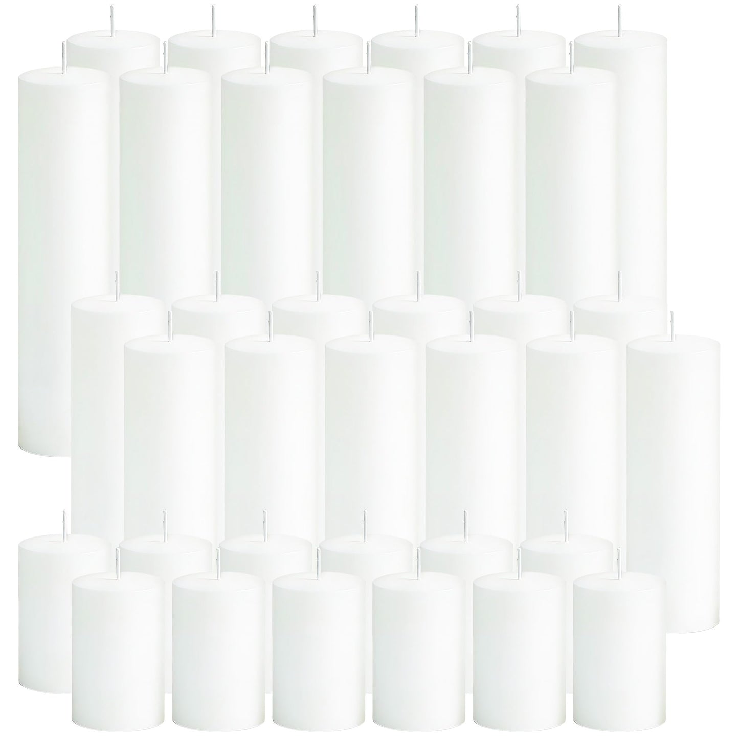 SDBALLBZ 36 Pcs White Pillar Candles Bulk Set, 2x3” 2x6” 2x8” Paraffin Hurricane Candles, Unscented Dripless Smokeless, Long Burning for Party Wedding Events Home Decor