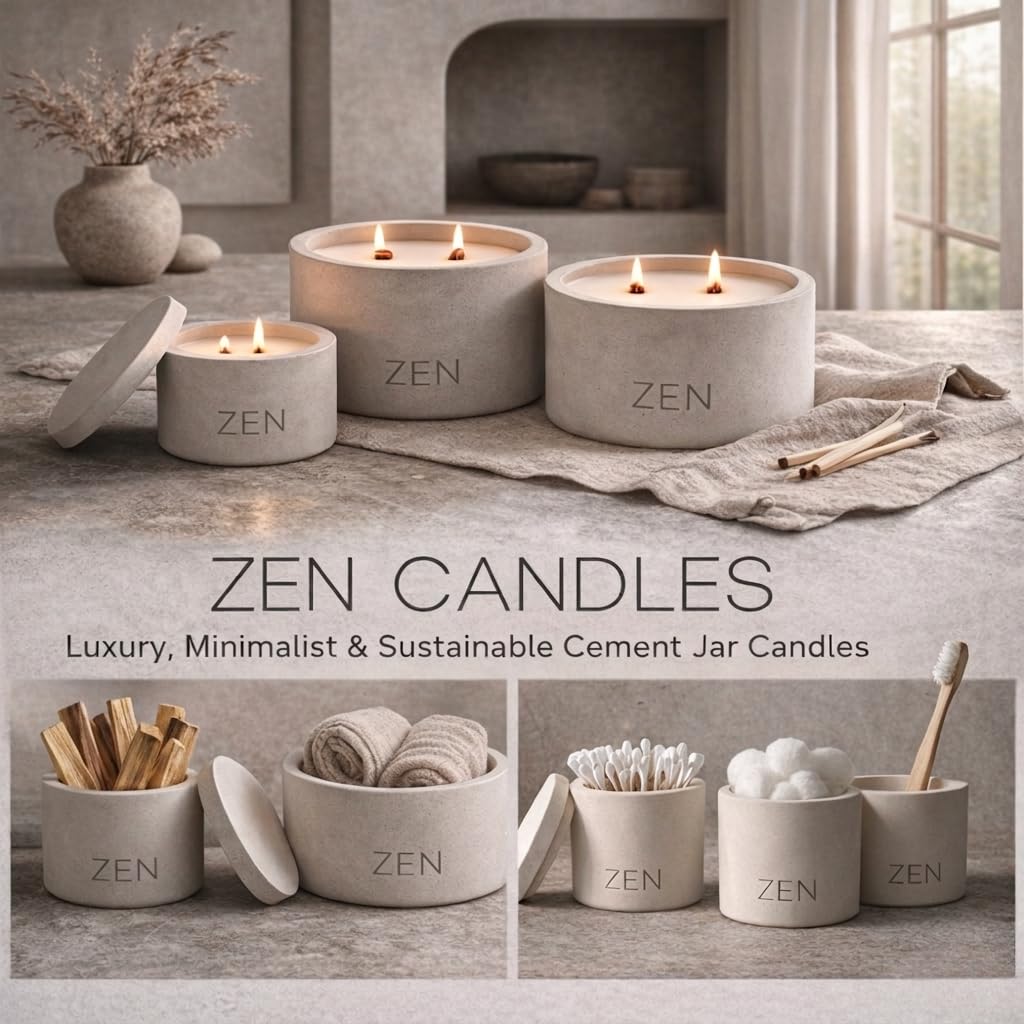 Zen Concrete Candle with Lid – Pineapple Birch Musk – 100% Beeswax, Minimalist Jar, Wooden Wick, Reusable Container Plant Pot Storage – Luxury-Inspired (Gray, Large, AVANTUS)