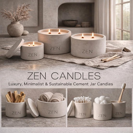 Zen Concrete Candle with Lid – Pineapple Birch Musk – 100% Beeswax, Minimalist Jar, Wooden Wick, Reusable Container Plant Pot Storage – Luxury-Inspired (Gray, Large, AVANTUS)
