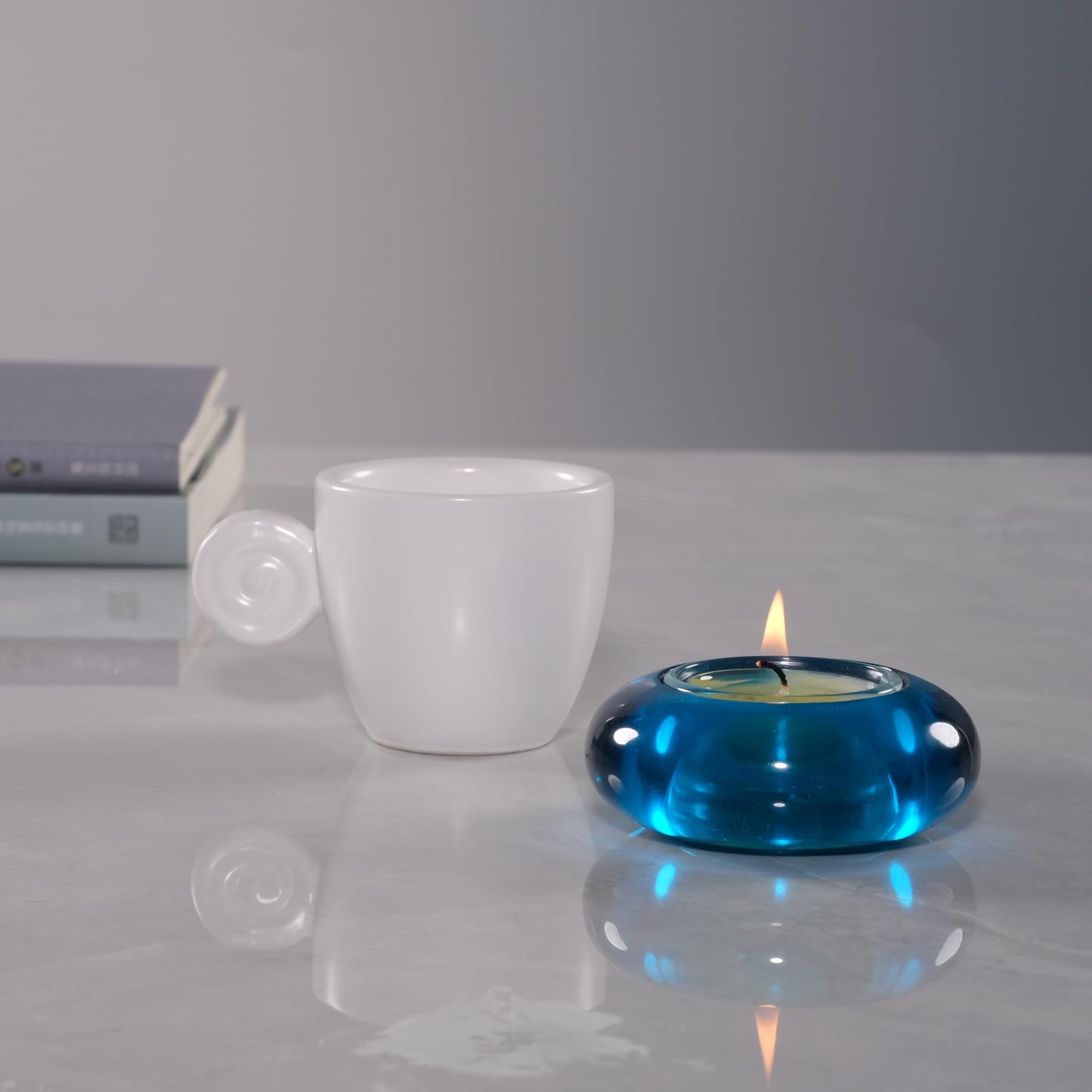 ICNBUYS Handmade Decorative Pebble Tealight Candle Holder Set of 2 - Handcrafted Home Decor Accent for Calming Earthy Aesthetic Blue Diameter 3 inches - Resin