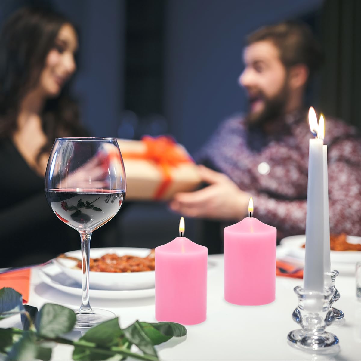Small Unscented Pink Pillar Candles, 24 Hour 2x3 Inch Dripless Tapered Column Candles for Valentine's Day Home Party Holiday Dinner Table, Set of 8