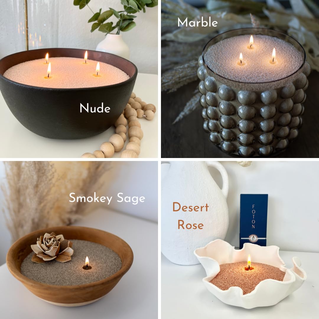 Foton Pearled Candle Colored 18 Oz - Marble Unscented Non Toxic Luxury Long Lasting Powder Candles up to 120 Hours - Refillable Candle Sand with 30 Wicks for Candle Making