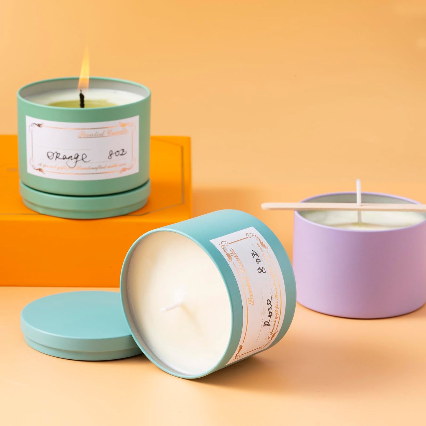 MeiGlow Empty Candle Tins for Making Candles, 24 Pack(12 Colors) 8 oz with Lids, Cotton Wicks, Wick Stickers, Holders, Labels, Pink Ribbon and Transparent Bags (8 oz)