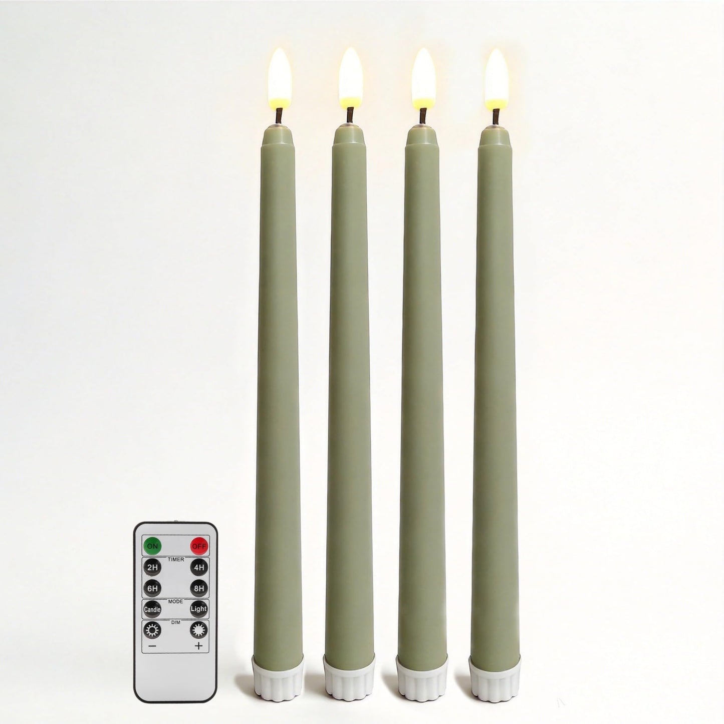 Ni-JASW Sage Green Flameless Taper Candles with Remote, Flickering Battery Operated LED Candlesticks Home Decor Set of 4