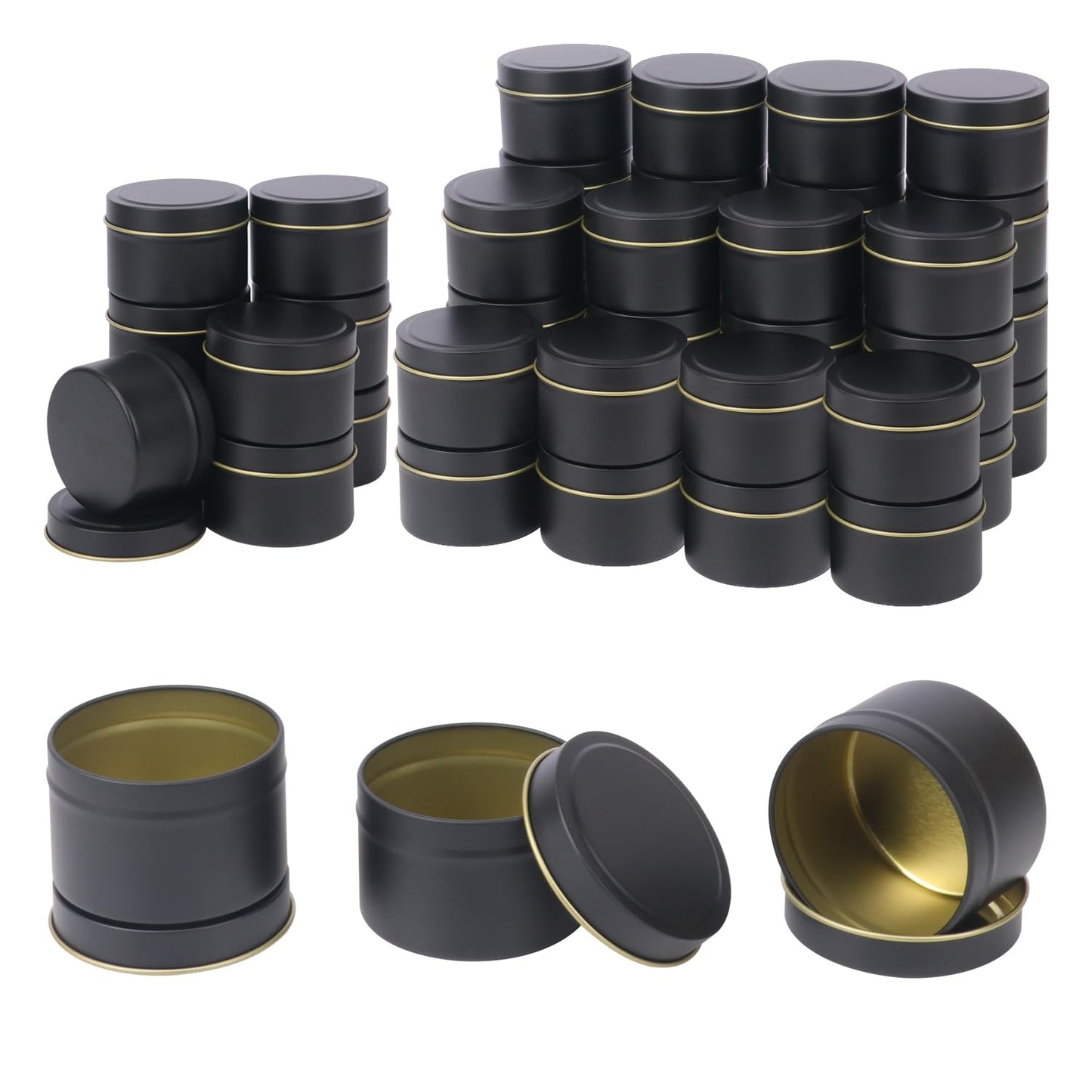 IHDYPPEW 48 Pack 4 oz Black Tins with Lids, Candle Containers, Empty Candle Jars Bulk, Candle Jars for Making Candles, Candle Supplies for Party Favors, Spices, Jewelry, Cosmetics