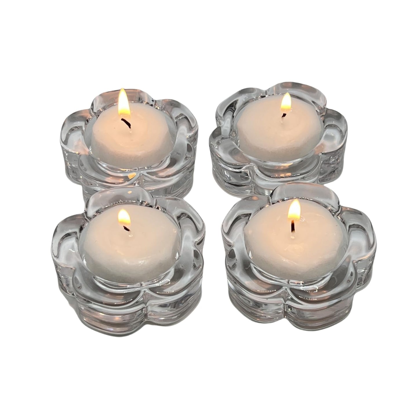 4-Pack Thick Glass Tea Light Candle Holders - Iridescent Rainbow Floral Embossed Design, Transparent Wedding/Party Decor & Home Decoration Candle Cups,Glass Tea lamp Candle Holder