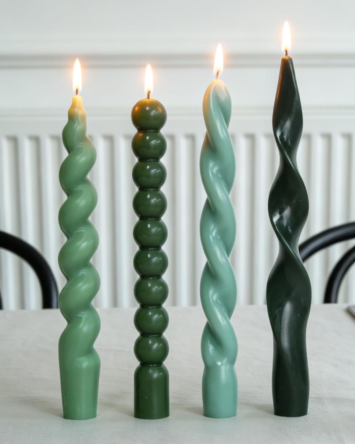 Green Spiral Taper Candles Short Candle Sticks Unscented Smokeless Twisted Candlesticks for Wedding Table Decor Holiday Dinner Party-7.5inch-12pack