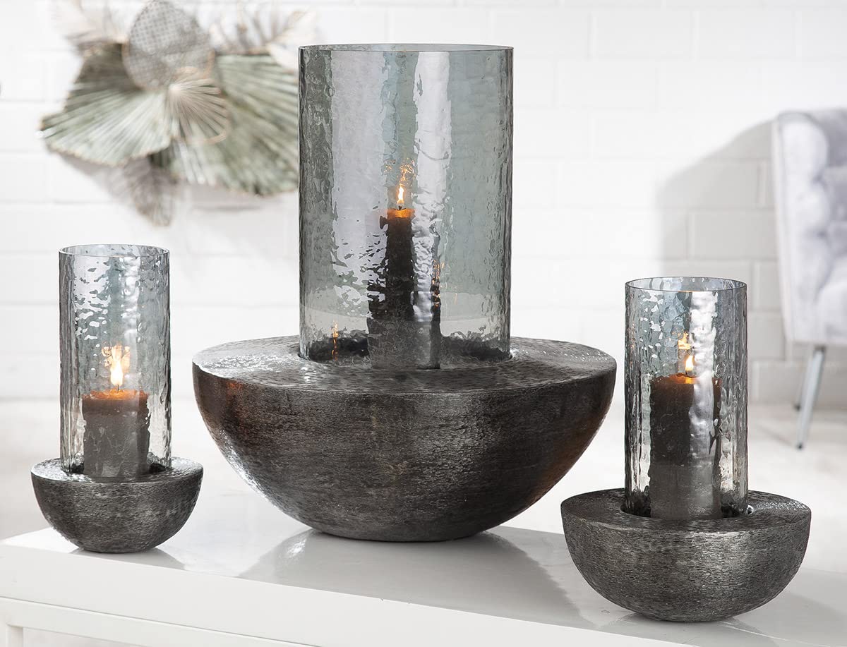 GILDE Lantern, Aluminium, Grey, Black, Height 30 cm