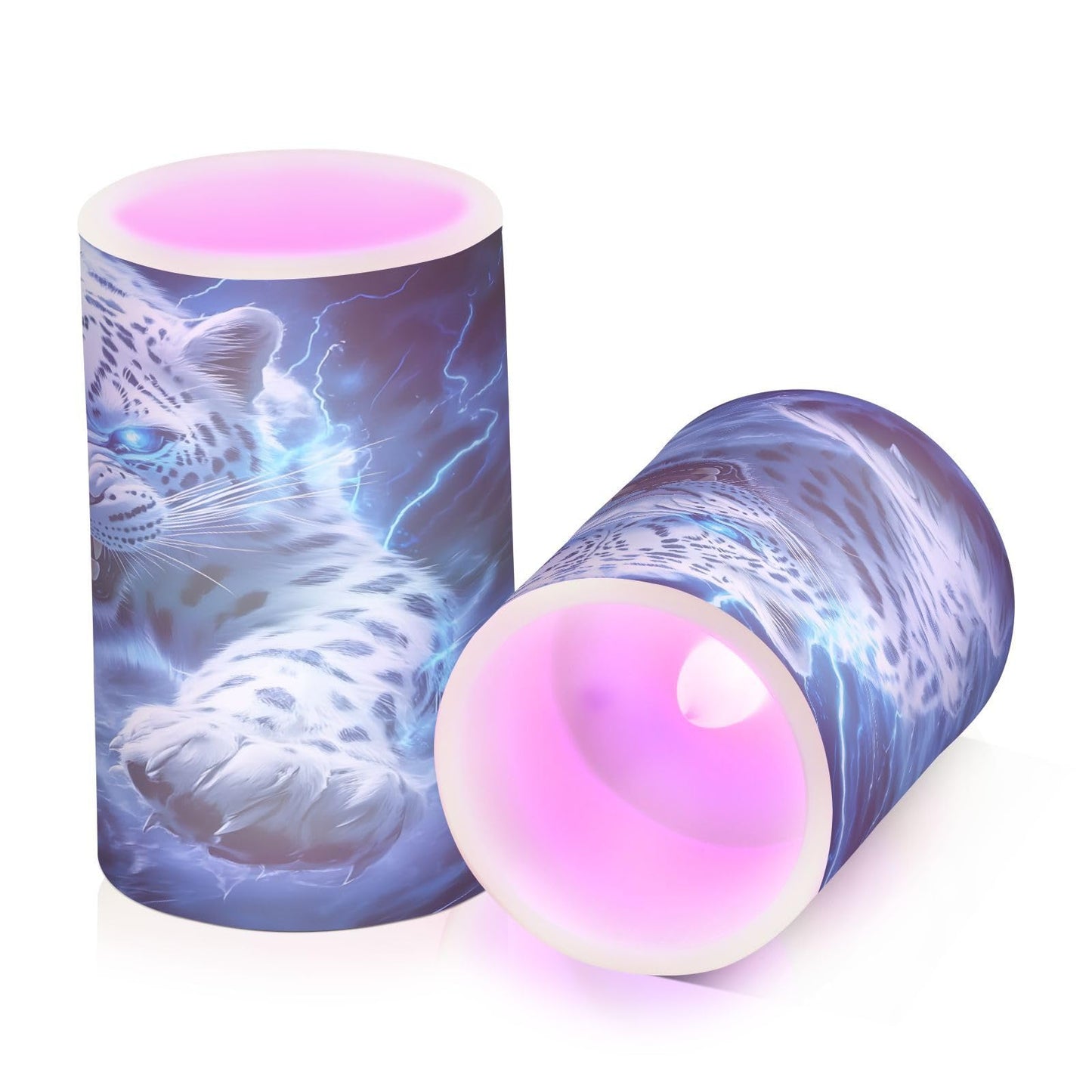 ALAZA Leopard Blue Fantasy Flickering Flameless Candles Pillar Led Candles Battery Operated Candles with Remote and Timers Set of 2