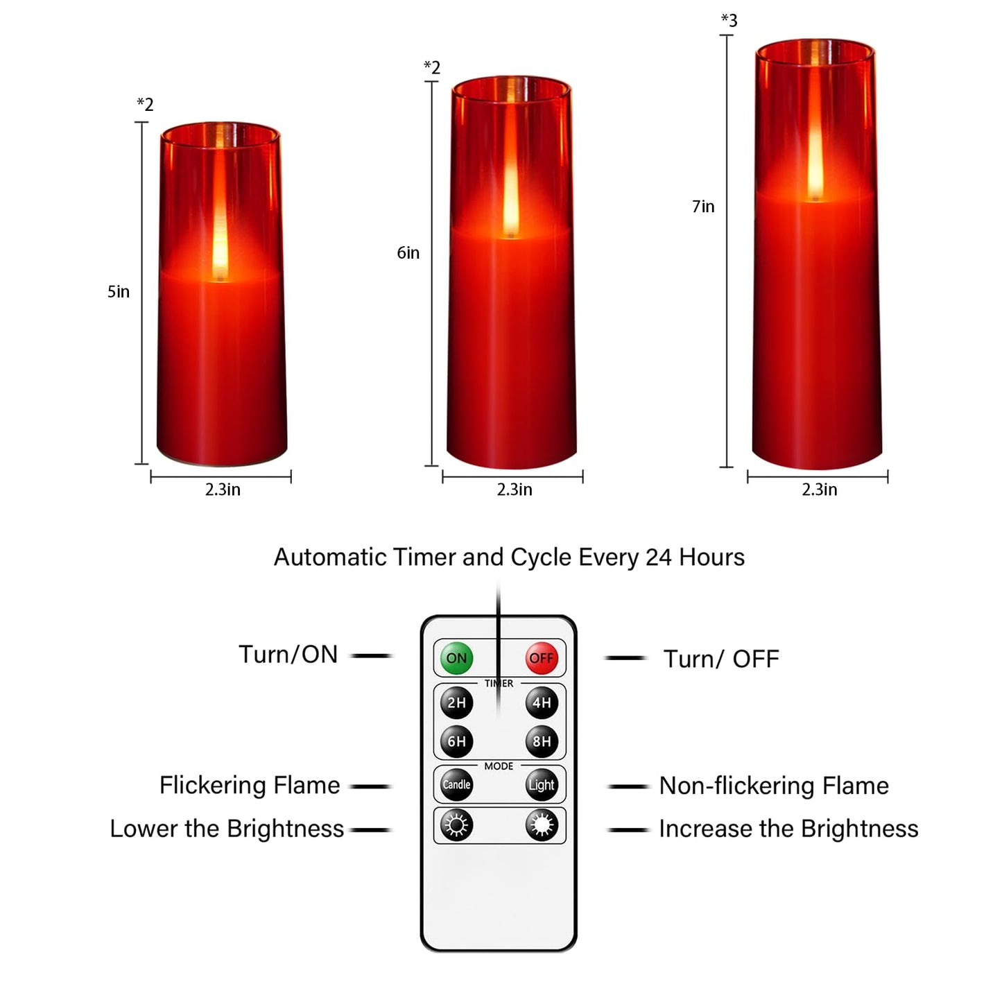 kakoya Flameless LED Candles Upgraded Realistic Flickering Flame,7Pcs Battery Operated Candles with Remote Timers,LED Pillar Candles for Home Decor,Christmas,and Parties(Red)