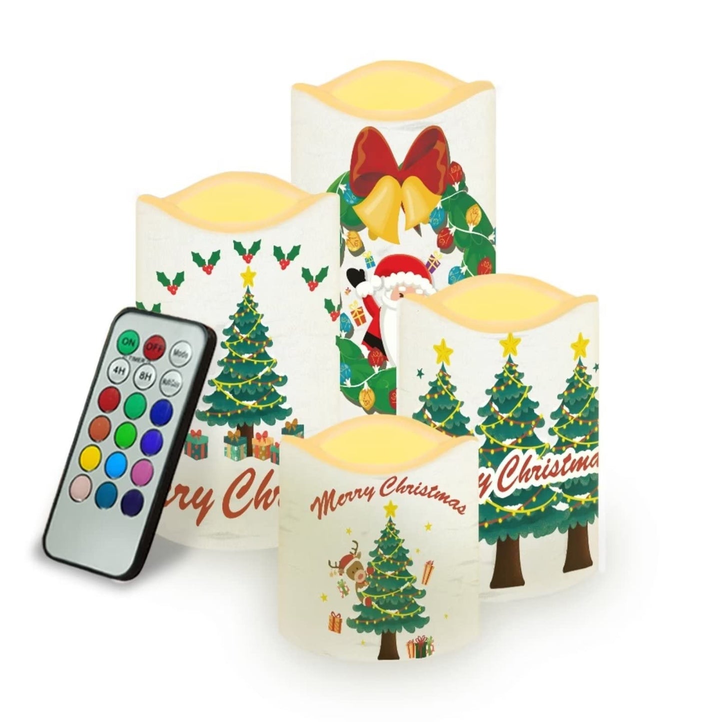 Cozeyat Xmas Trees Flameless Electric Candles 4 Packs,Battery Operated Flickering Real Pillar LED Tealight,Warm Yellow LED Candles for Christmas Decoration
