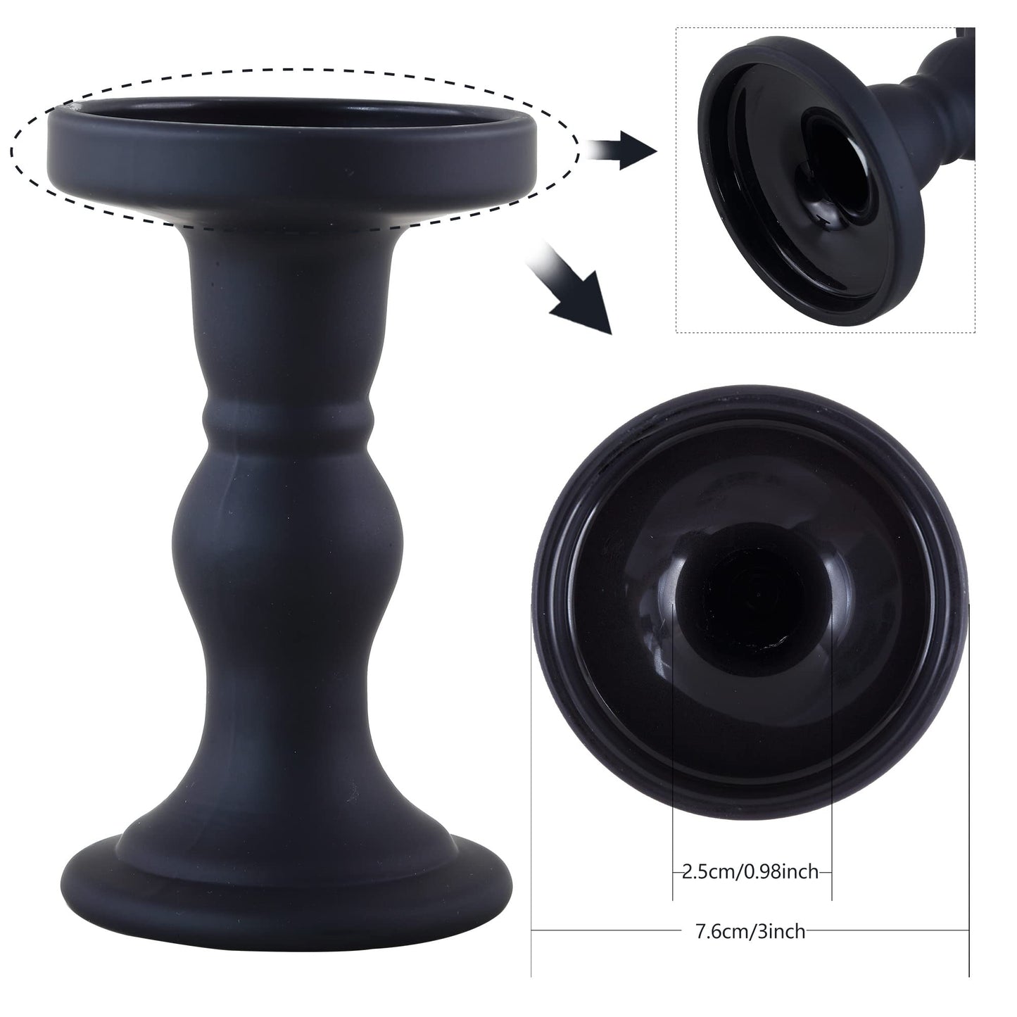 GMWD 3 Pcs Black Glass Candle Holder Set Clear, Candlesticks Holders Pillar Taper Candles Tealight Stand for Wedding Centerpieces Home Decorations Dining Table