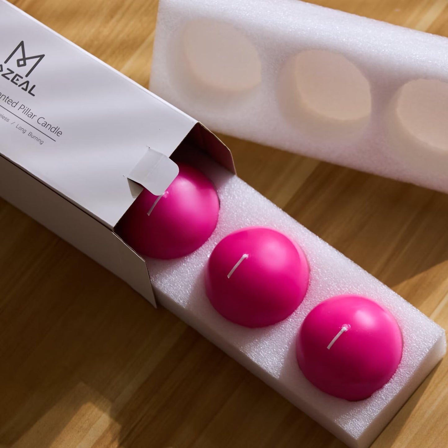 MOZEAL Hand-Poured, 3 Inch Hot Pink Round Ball Candles - Elegant Hot Pink Round Pillar Candles Set of 3, Dripless, Unscented, Smokeless, Ideal for Parties and Celebrations.