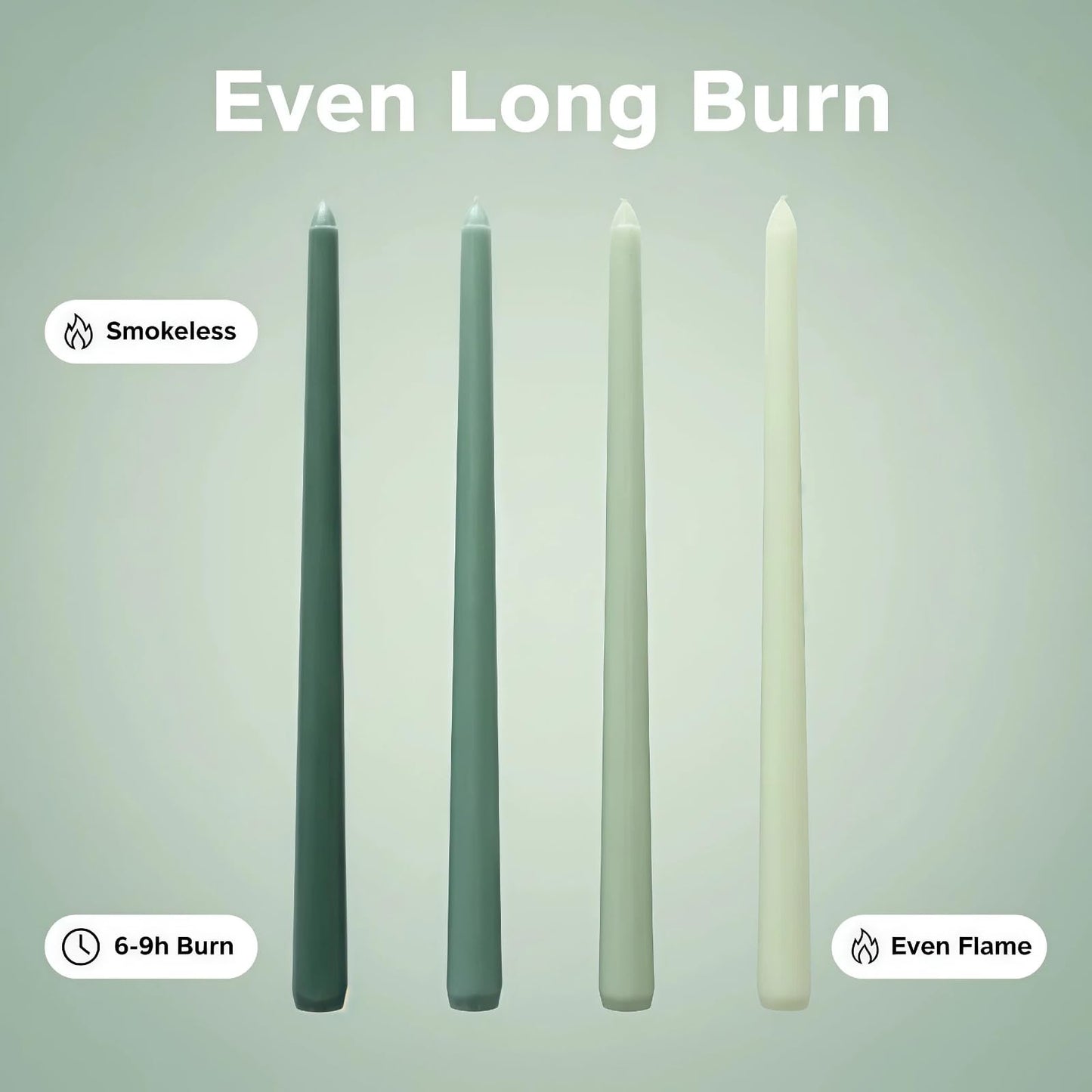 LSXHASGLD 12 Inch Taper Candles, Set of 4, Unscented Smokeless Long Tapered Candle for Wedding Home Decor Christmas (Green Series, 12in)
