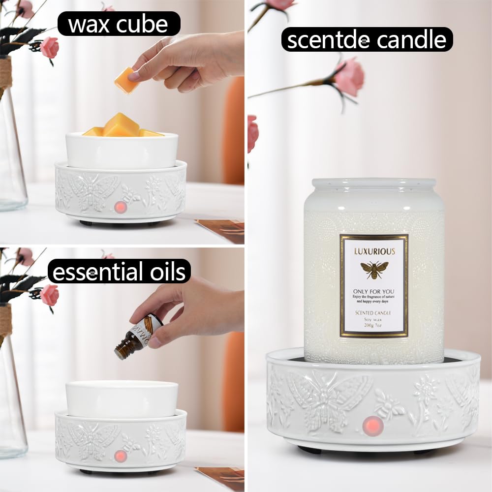kobodon Wax Melt Warmer for Scented Wax,Ceramic Wax Warmer Fragrances Candle Oils, Home Fragrance Wax Burner,True White Electric Candle Warmer as Gifts for Mom Women(Butterfly)