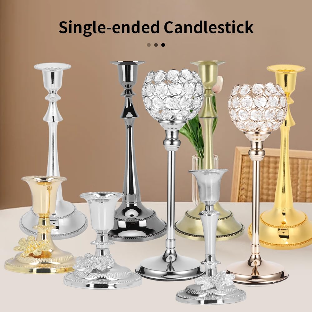 MOUMOUTEN Candelabra,2Pcs 1 Arm Silver Candlestick Holder Length 25cm Decorative Ambience Ornament for Home,Wedding, Restaurant and Other Occasions