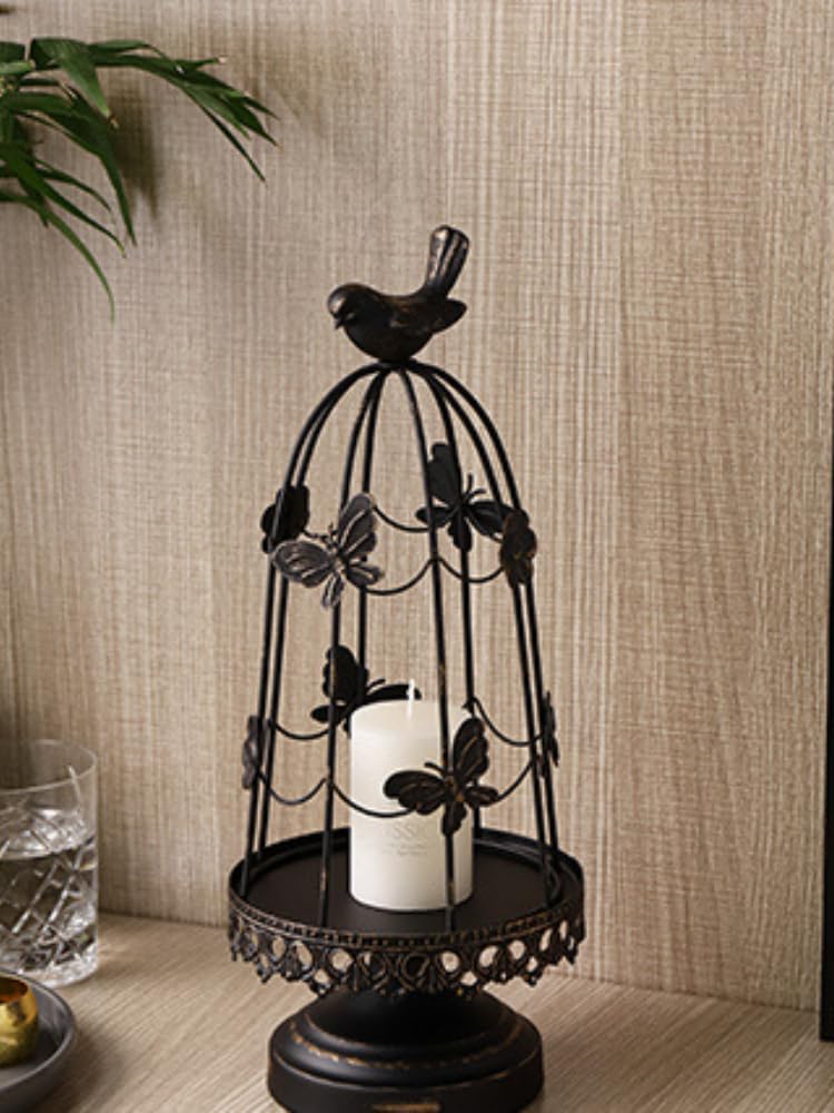 cfycfy987 Candelabra Retro Candle Holder Wedding Hotel Atmosphere Decoration Wrought Iron Bird Cage Candle Holder Aroma Candelabra Candle Sticks Holder(Black)