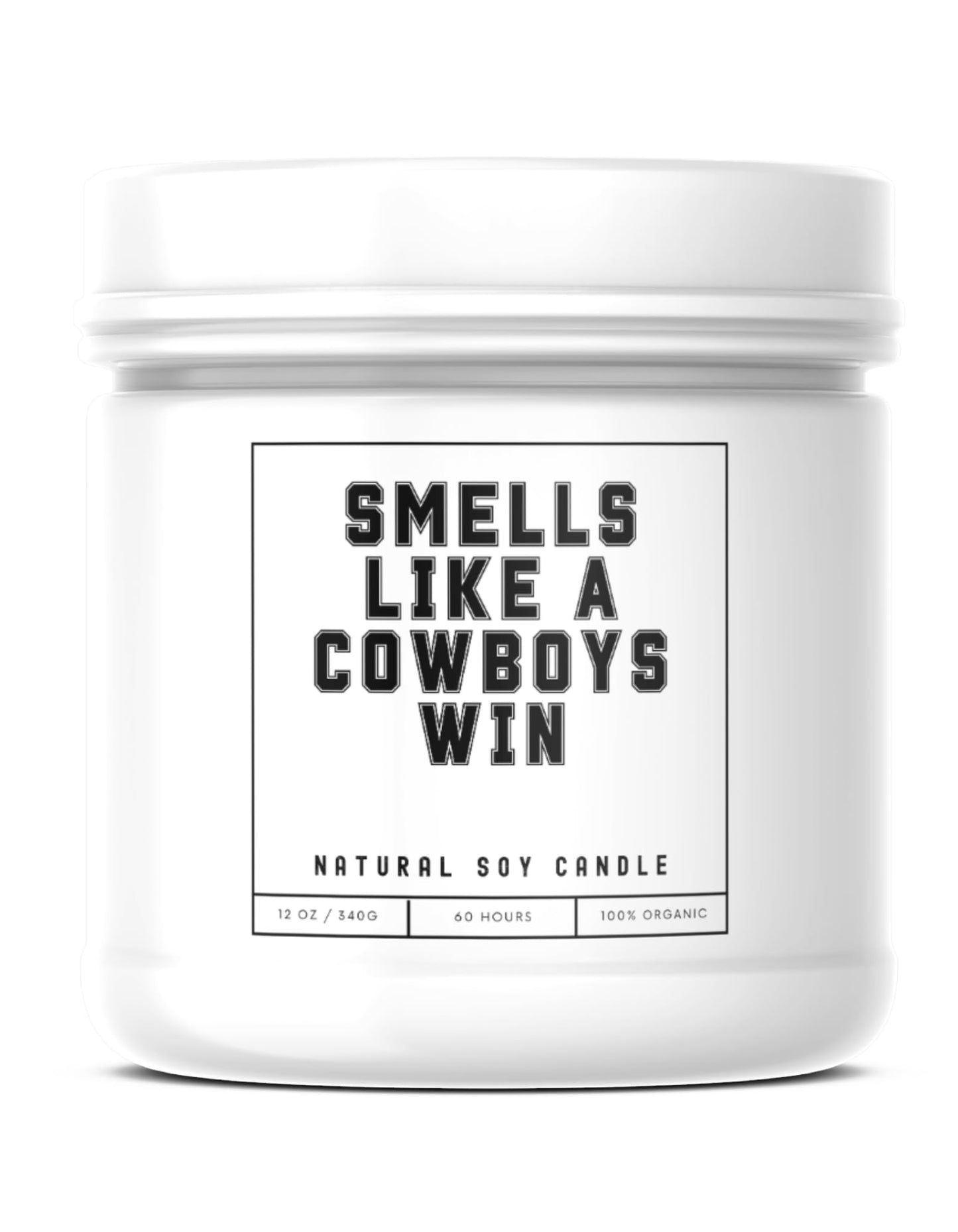 Smells Like a Cowboys Win Sports Candle - Scented Soy Wax Candle (8.0 oz) 50-60 Hour Burn Time, Cotton Wick, Frosted White Glass Jar (Vanilla)