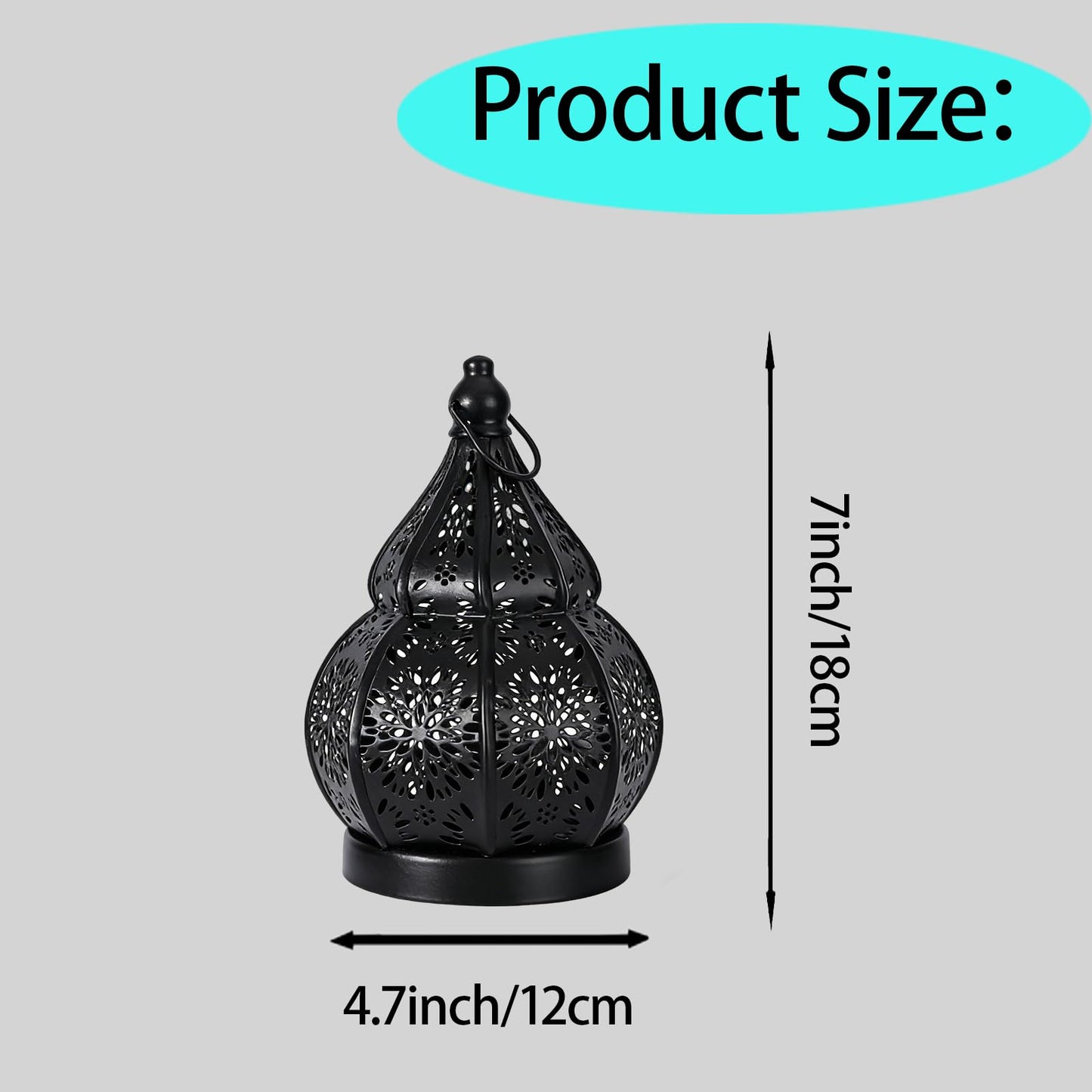 1pcs Iron Gourd Hollow Candle Holder Projection Ambient Decor for Home Garden Courtyard Decorative Ornament (Black)