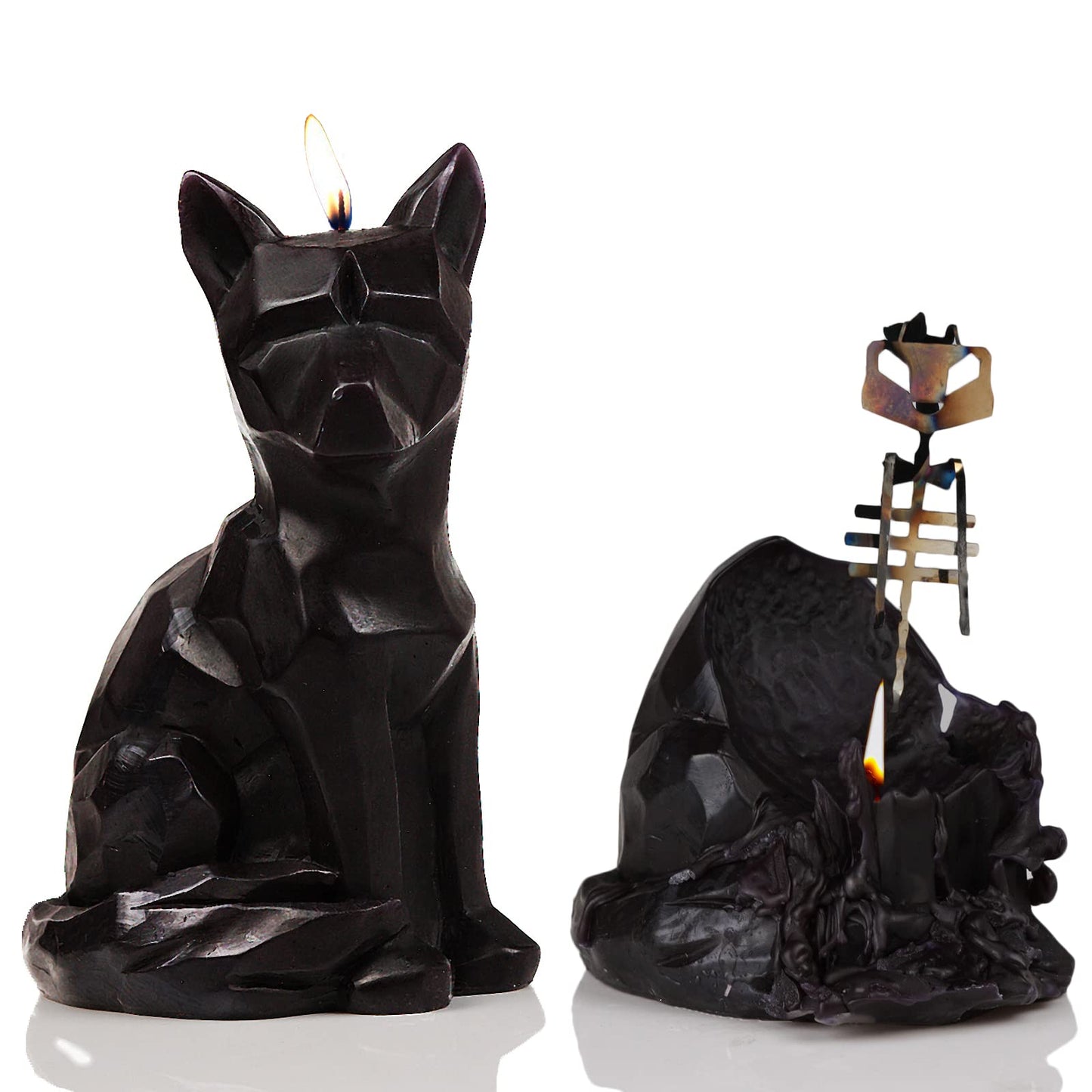 Geometric Fox Candle - Spooky Unique Gift for Animal Lovers - Goth, Gothic Skeleton Candle 7" H - Burns for 5 Hours