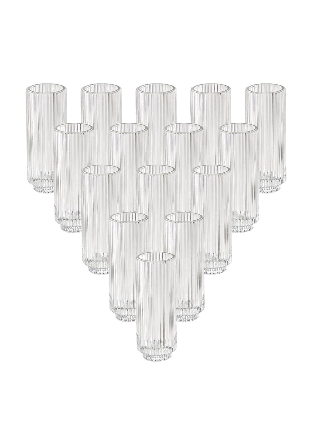 Serene Spaces Living Slim Clear Ribbed Glass Votive Holder, Decorative Centerpiece for Wedding, Christmas, Thanksgiving, Living Room, Home Décor, 2.25" Diameter & 6.25" Tall, Pack of 24