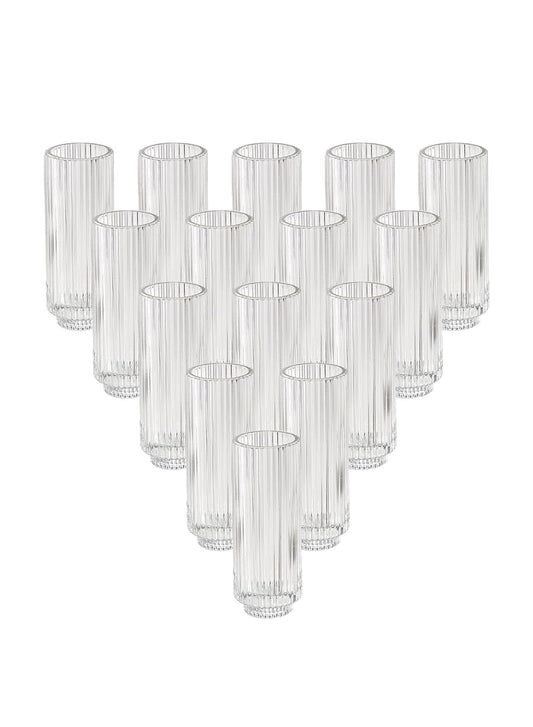 Serene Spaces Living Slim Clear Ribbed Glass Votive Holder, Decorative Centerpiece for Wedding, Christmas, Thanksgiving, Living Room, Home Décor, 2.25" Diameter & 6.25" Tall, Pack of 24