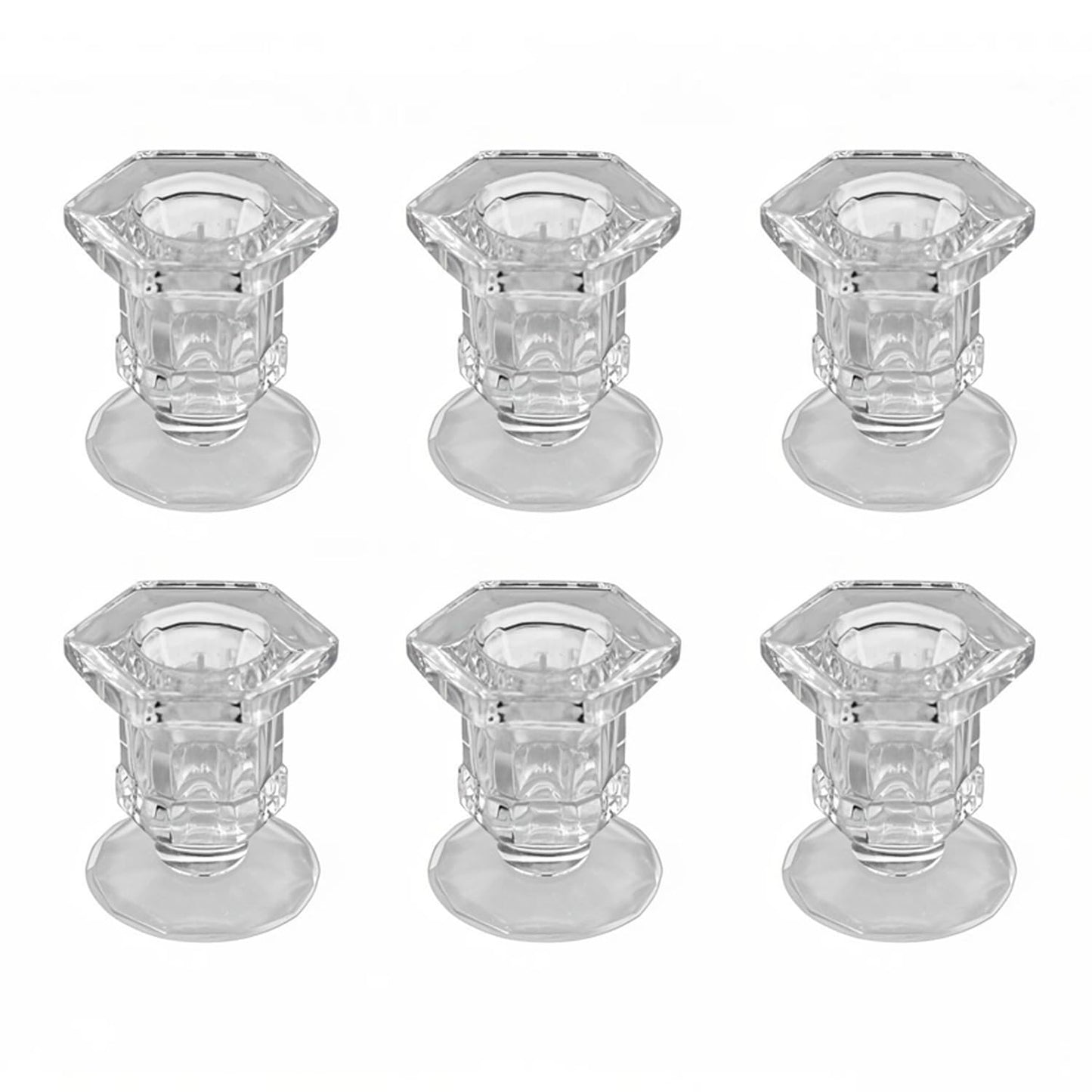 BTGLLAS Candlestick Holders - 6 Pack Glass Candlestick Holders, 2.36" Height Clear Taper Candle Holders for Candlesticks, Small Centerpiece for Wedding, Festival, Party Decor (6, Clear)