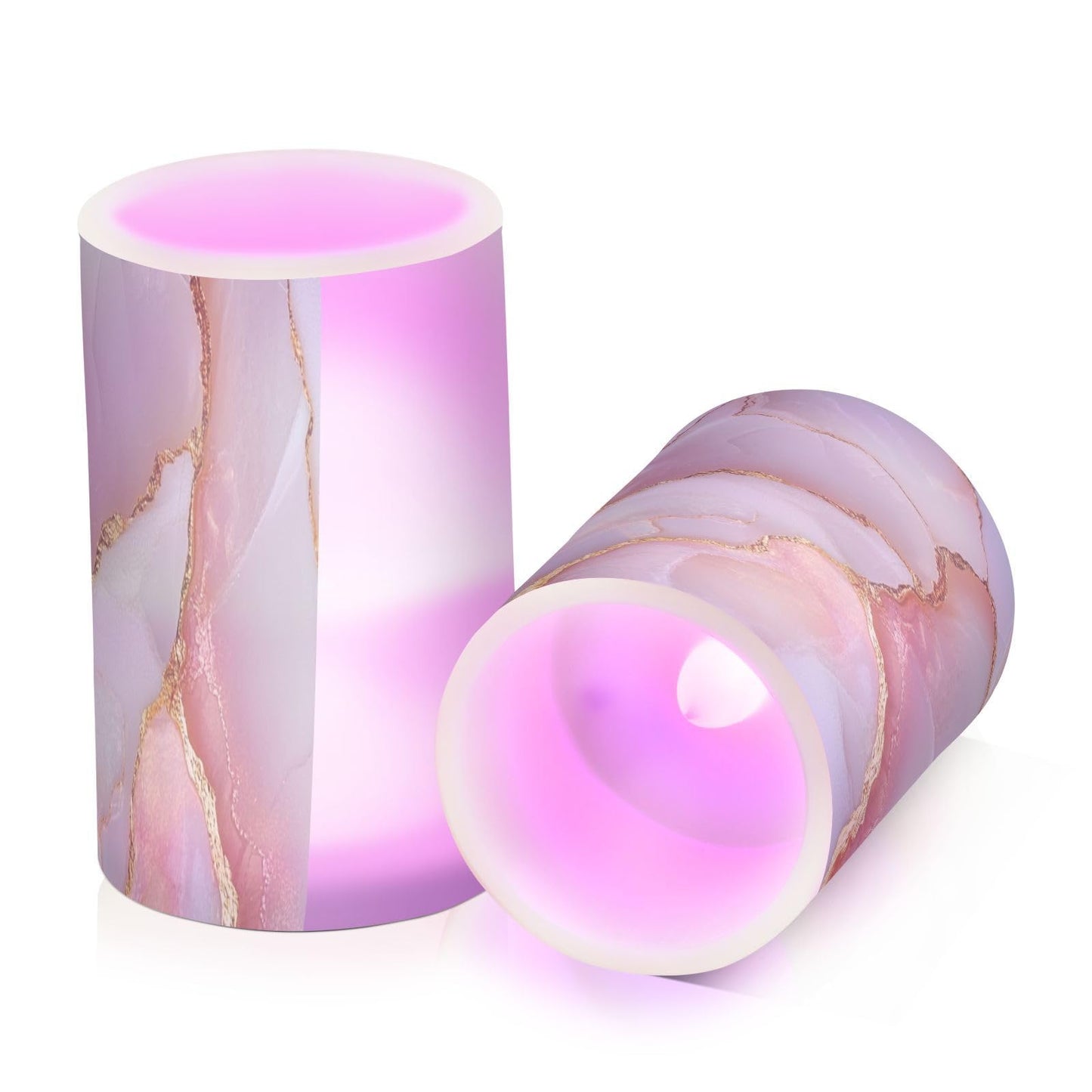 Flameless Pillar Candle Battery Powered Led Pillar Candles for Outdoor Marble Blush White