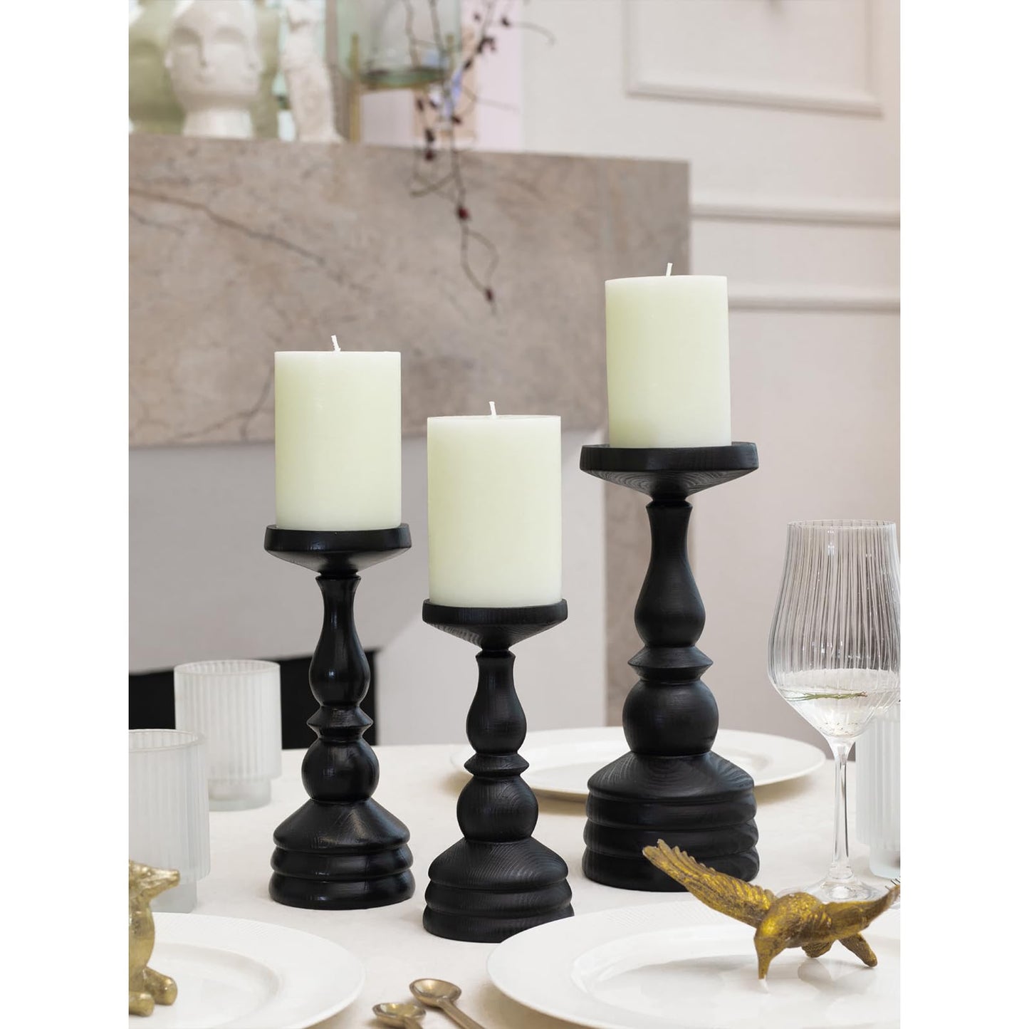 CANDWAX 3x4 inch Pillar Candles Set of 3 – Unscented Dripless Rustic Ivory Candles for Home Decor, Weddings, Table Settings