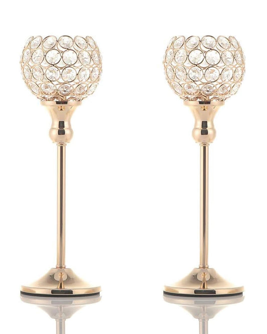 VINCIGANT Gold Crystal Candle Holders Set of 2 for Fireplace Coffee Table Mantle Decor,Wedding Home Halloween Decoration Centerpieces
