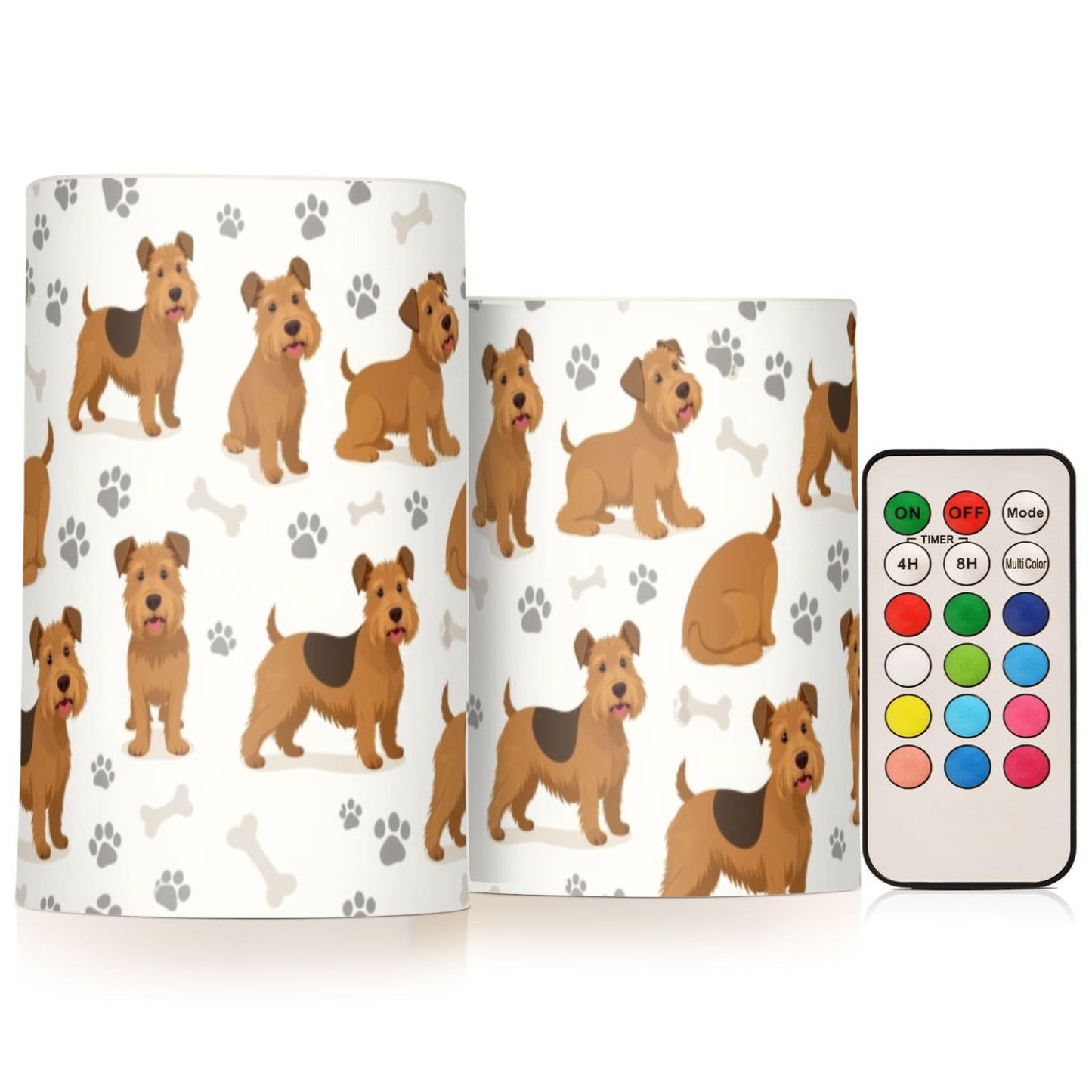Pigsaly Flameless Candles Battery Operated Funny Animals Cartoon Airedale Terrier Dogs Flickering Led Pillar Candles with Remote Control Colour Changing Warm Light Candles for Halloween Christmas We