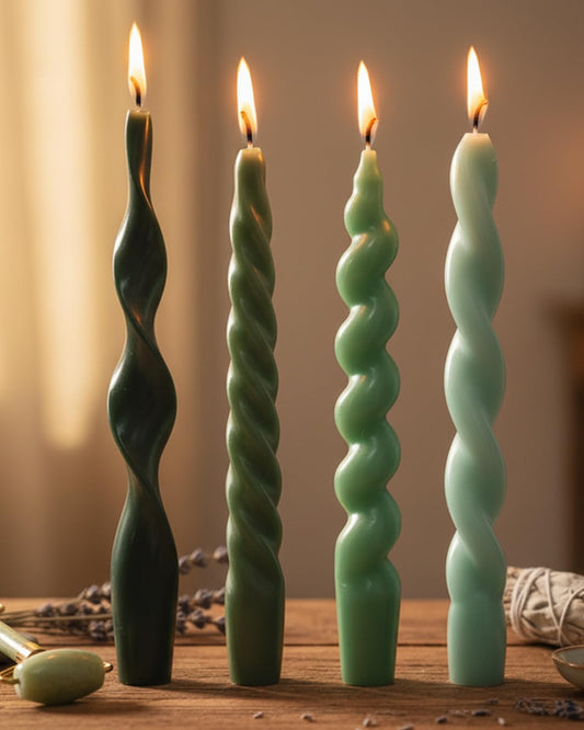 Green Taper Candle Stick Spiral Taper Candle for Wedding Party Decoration Home Dinner Decoration Unscented Candles,7.6inch,4 Pack
