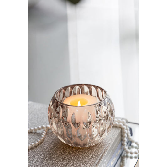 Shiny Amber Oval Cutout Glass Candleholder, 4 Pack