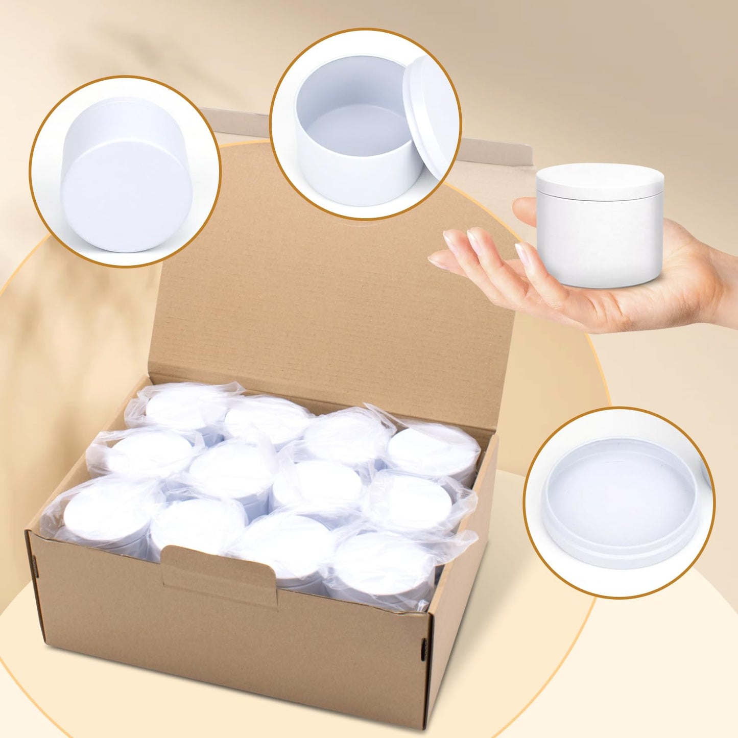 YJHSS 24-Pack 8oz Candle Tins with Lids, Metal Candle Jars for Candle Making, Empty Containers Vessels Bulk for Small Business & Beginners DIY Storage -White