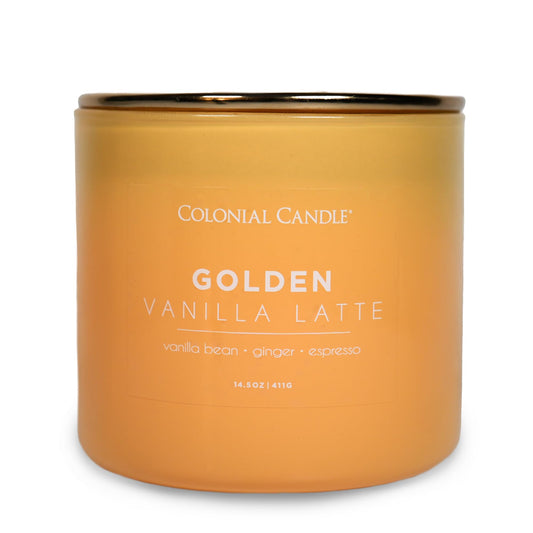 Colonial Candle Golden Vanilla Latte Scented Jar Candle, Pop of Color Collection, 3 Wick, 14.5 oz - Up to 60 Hours Burn
