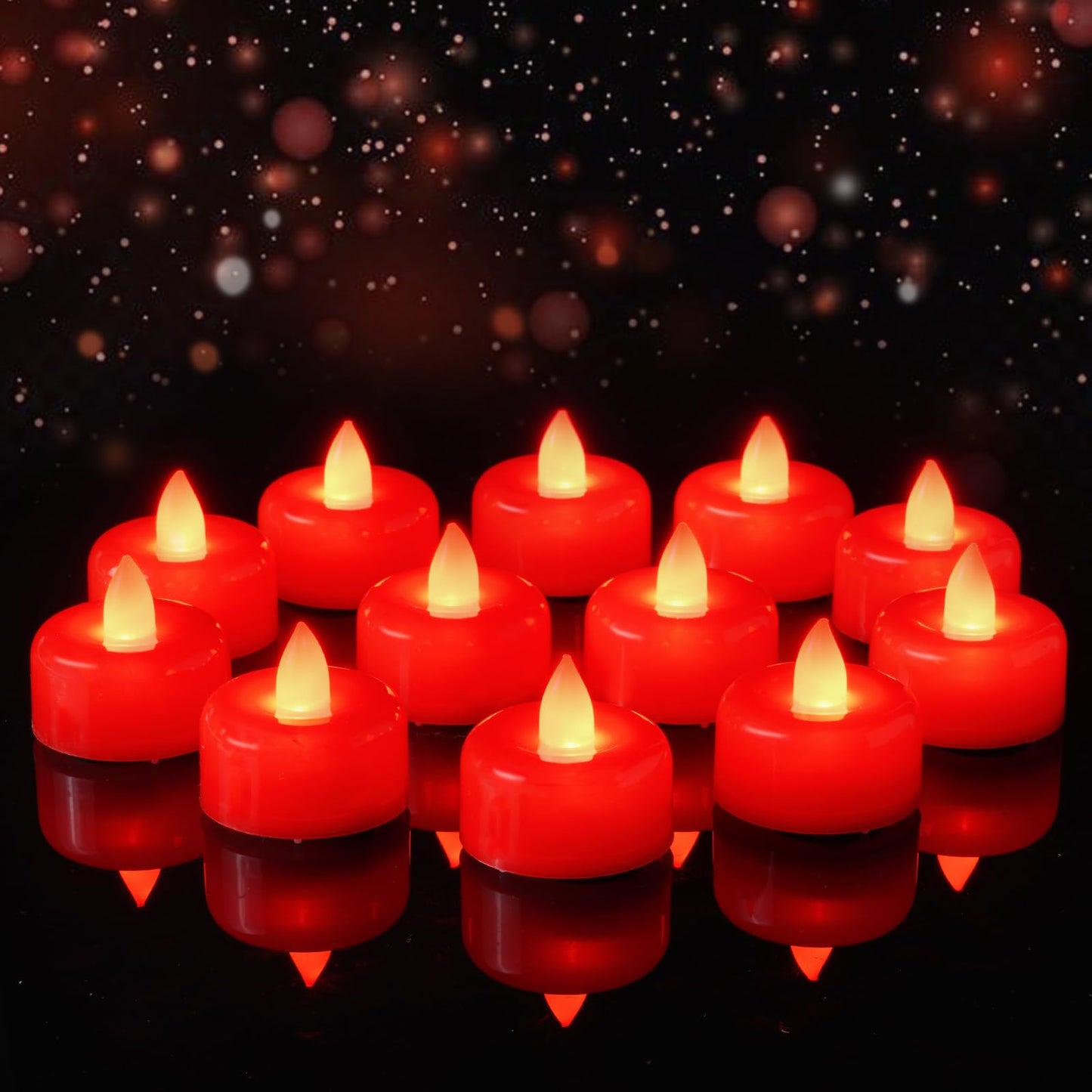 Amagic 12 Pack Red Flameless LED Tea Lights Candles Battery Operated, Electric Fake Tealight Candles for Votive, Wedding, Table Centerpiece, Party, Aniversary, Proposal, Halloween, Christmas