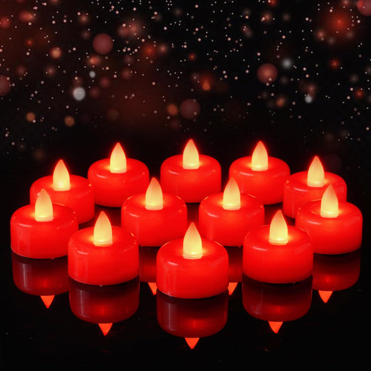 Amagic 12 Pack Red Flameless LED Tea Lights Candles Battery Operated, Electric Fake Tealight Candles for Votive, Wedding, Table Centerpiece, Party, Aniversary, Proposal, Halloween, Christmas