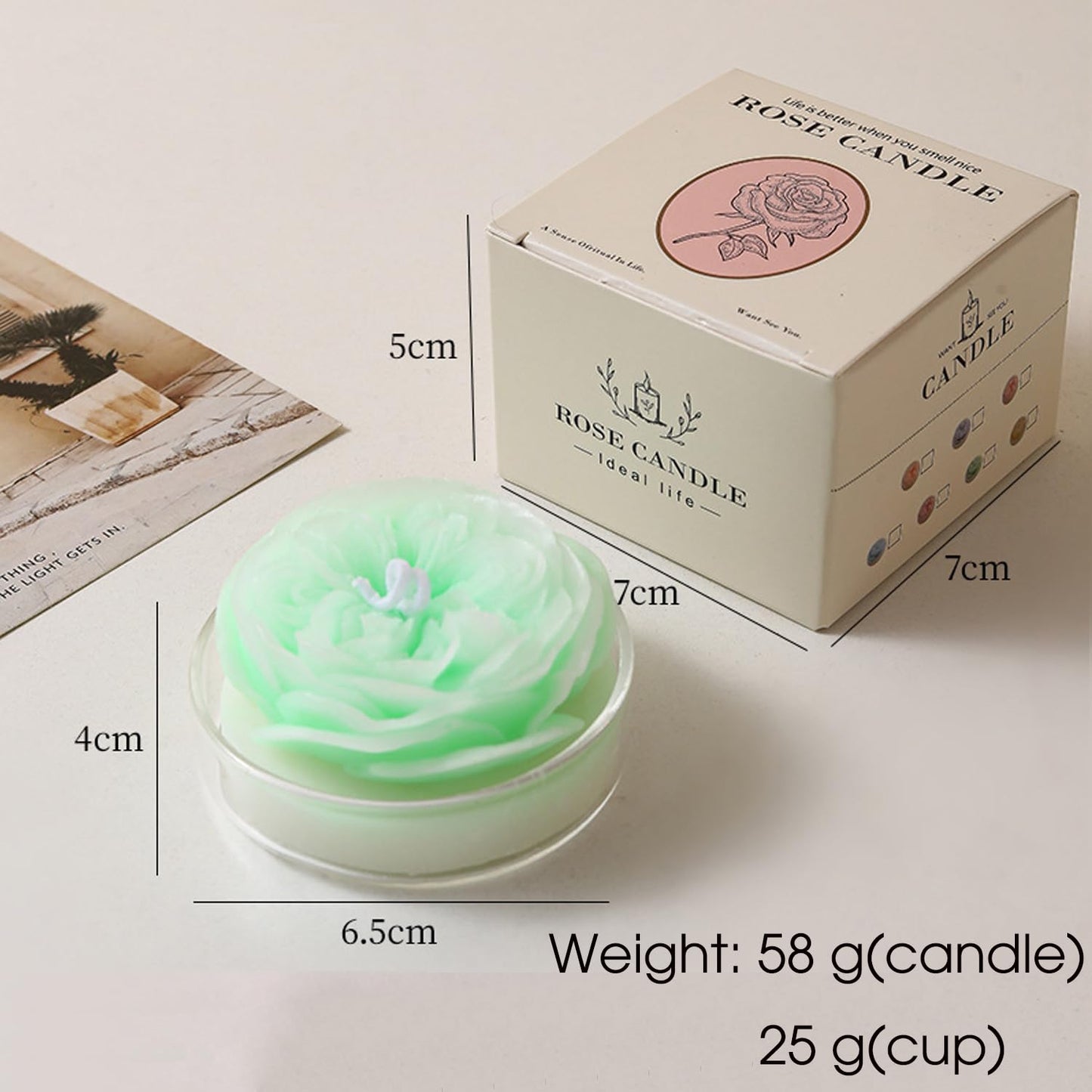 Scented Candle with Cup 2 Pack, 58G Soy Wax Rose Candle, for Meditation, Yoga, Birthday, Wedding, Housewarming (Green)