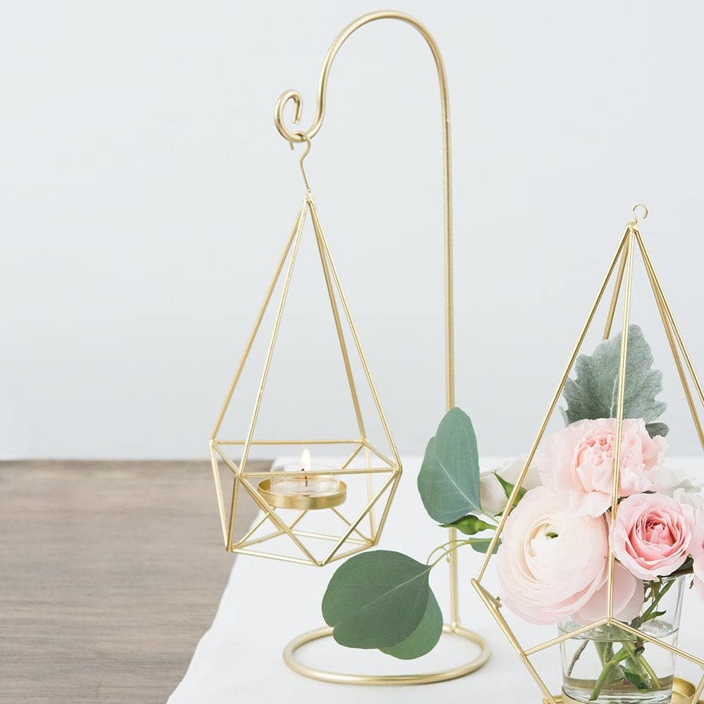 WEDDINGSTAR Large Gold Geometric Hanging Tealight Holder Set of 2