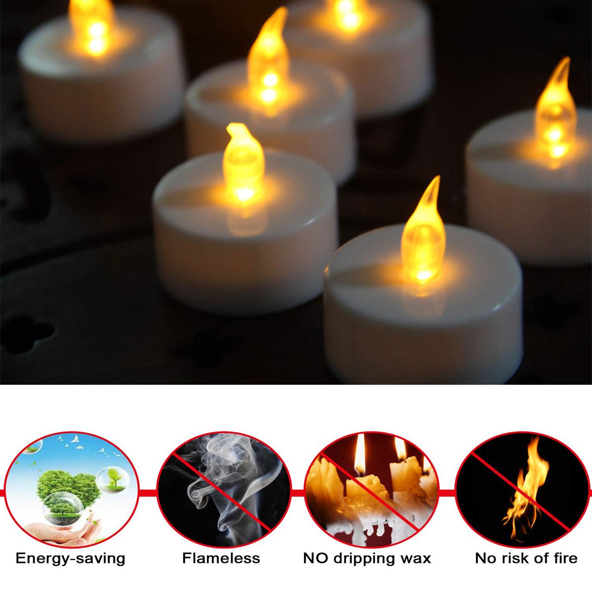 Anziner Tea Lights,50 Pack Flameless LED Tealight Candles,Realistic Flickering Warm Yellow Battery Operated LED Tea Lights Candles. Ideal for Parties, Weddings, Birthdays, Festival Celebration