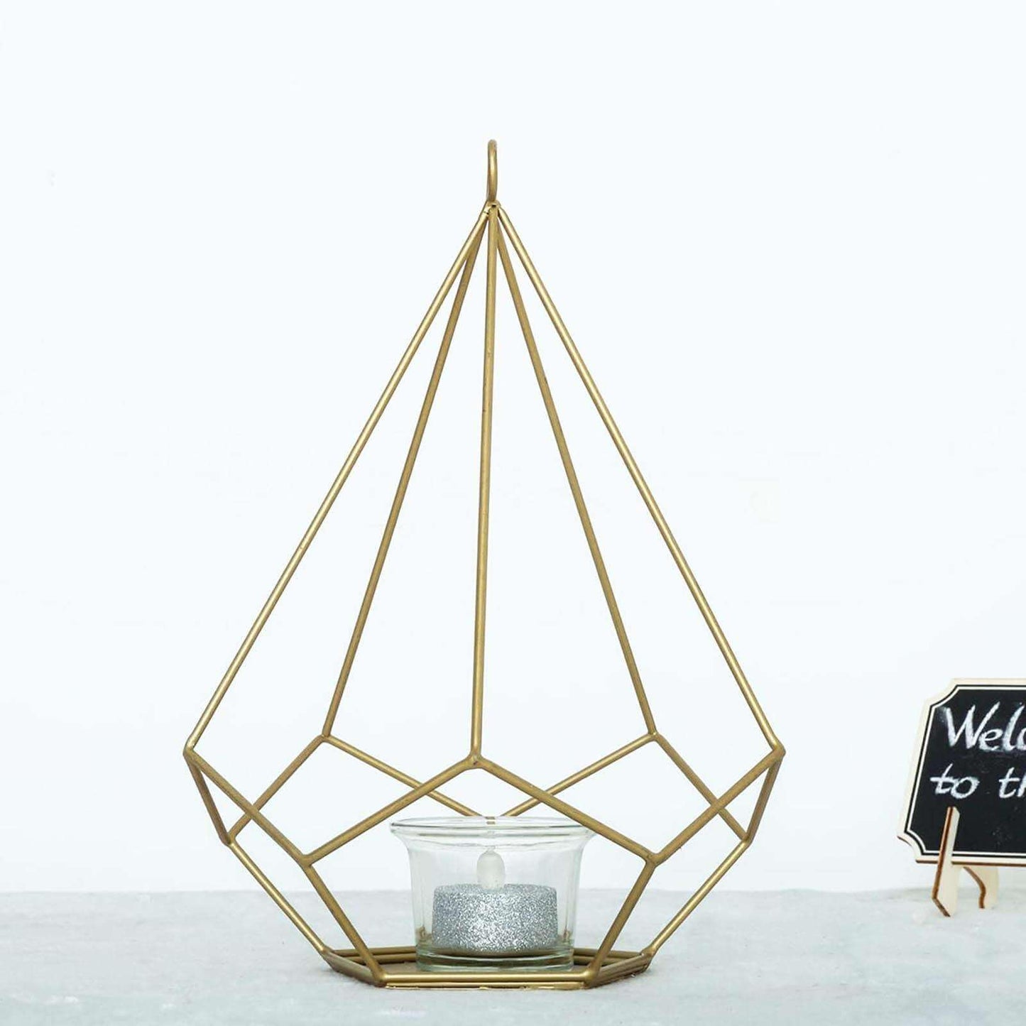 Efavormart 2 Pack Gold 9" Metal Pentagon Geometric Tealight Candle Holders Geometric Floral Centerpiece