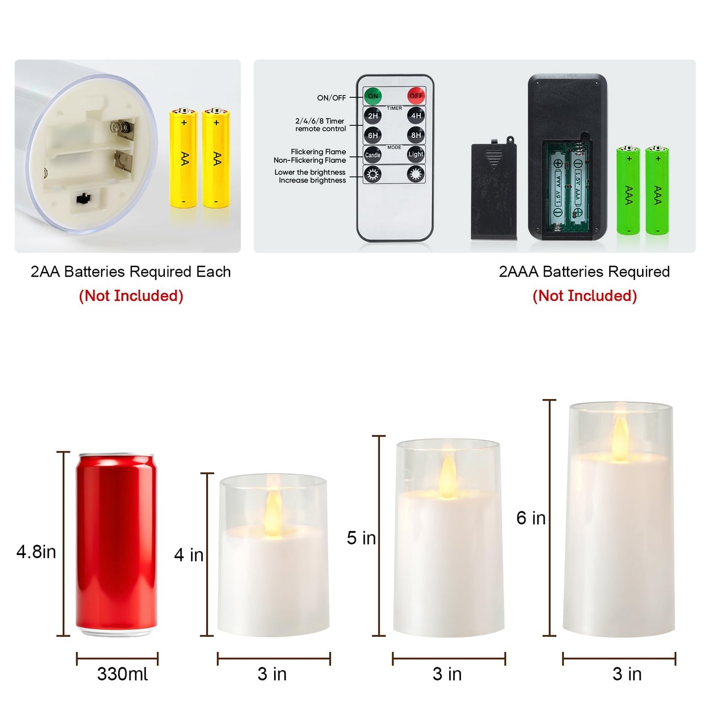 Raycare Flameless Electronic Pillar Candles with Remote Control and Timer- Battery Operated Realistic Flickering LED Fake Candle for Home, Wedding, Valentine's Day Decor, White,Set of 3(3"x4"5" 6")